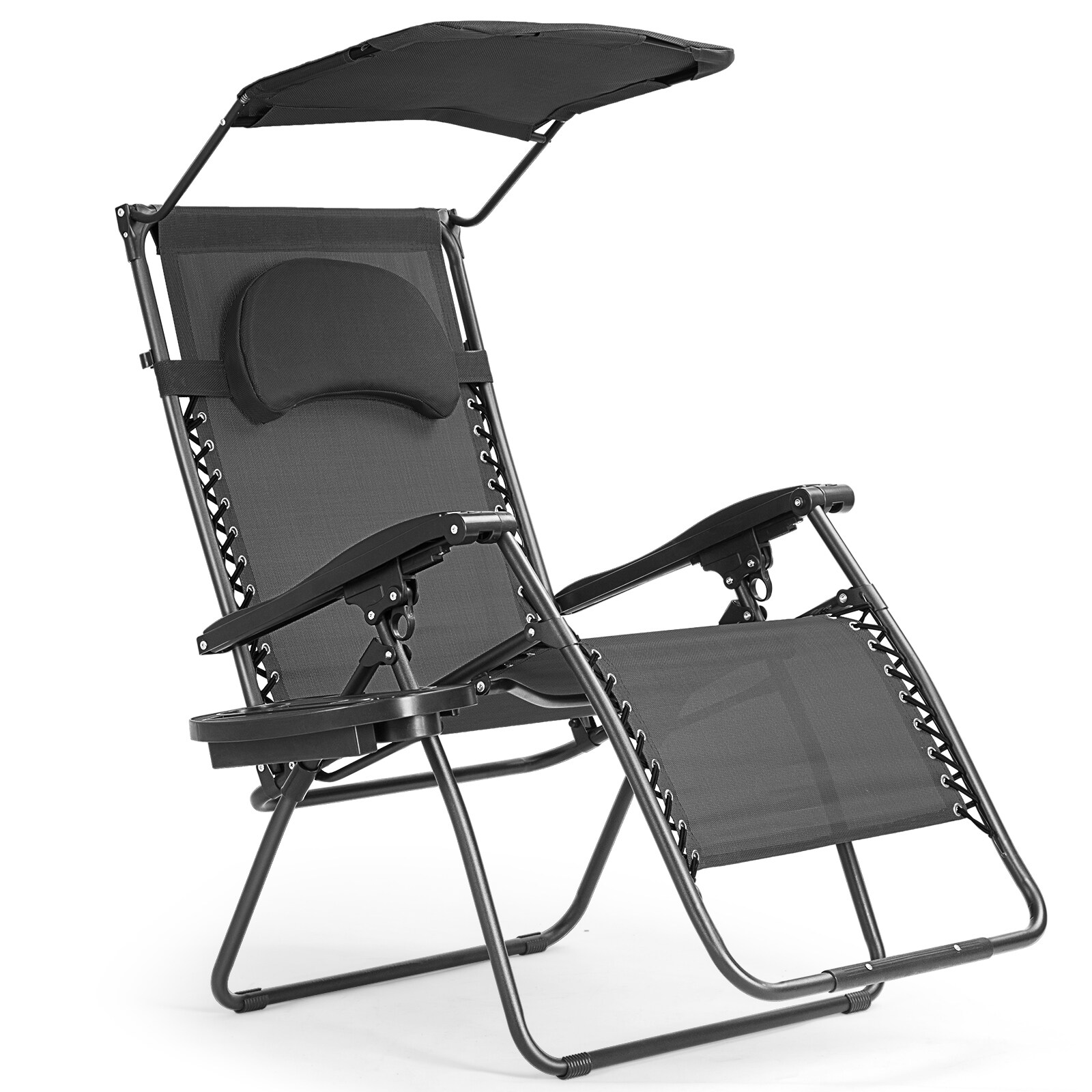 Forclover CH Portable Folding Recliner Lounge Chair Black Steel Frame ...