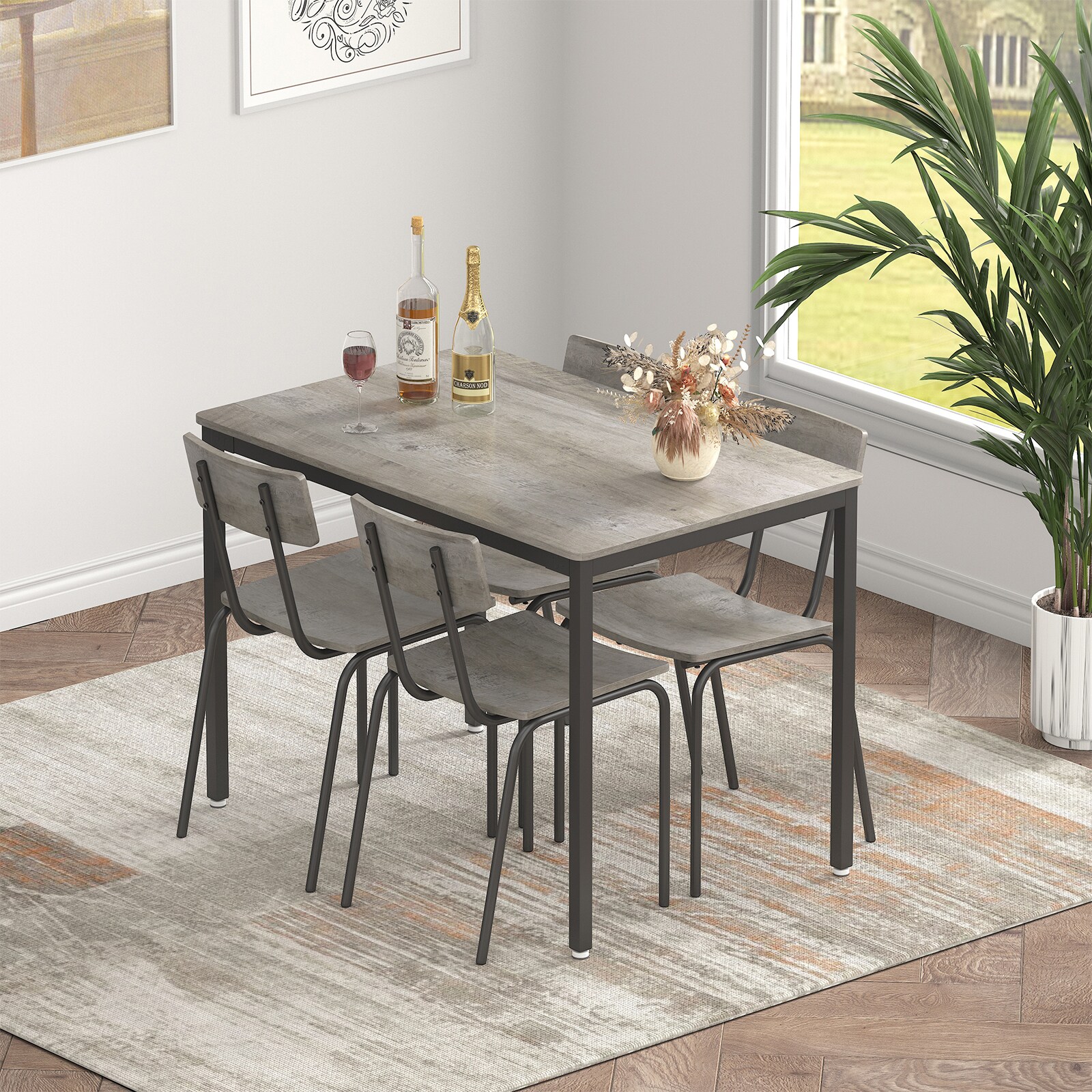 Qualler 6-Piece Wood Top Espresso Dining Table Set with 4 Dining Chairs, Brown