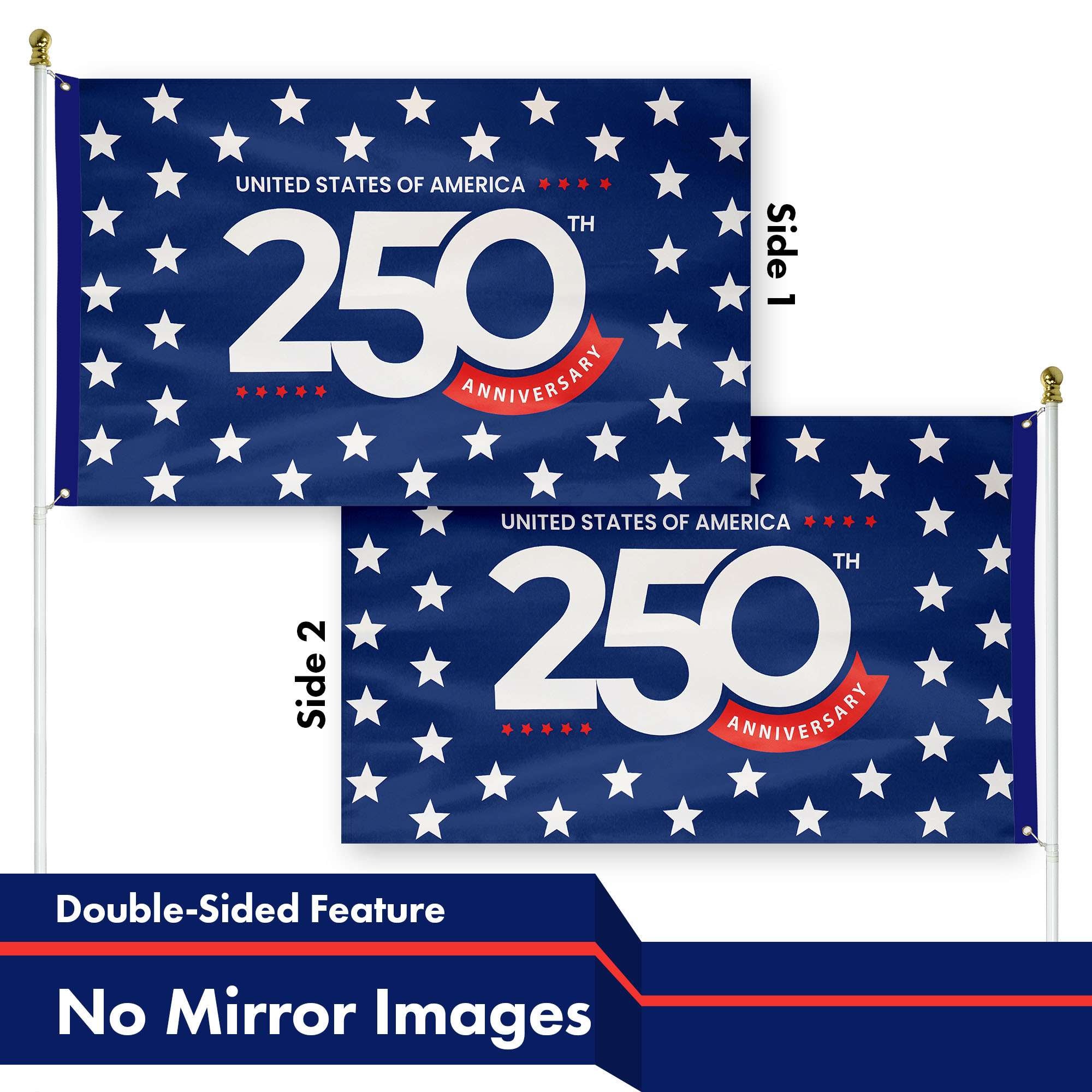 G128 3-ft W x 5-ft H USA 250th Anniversary Stars Patriotic Flag in