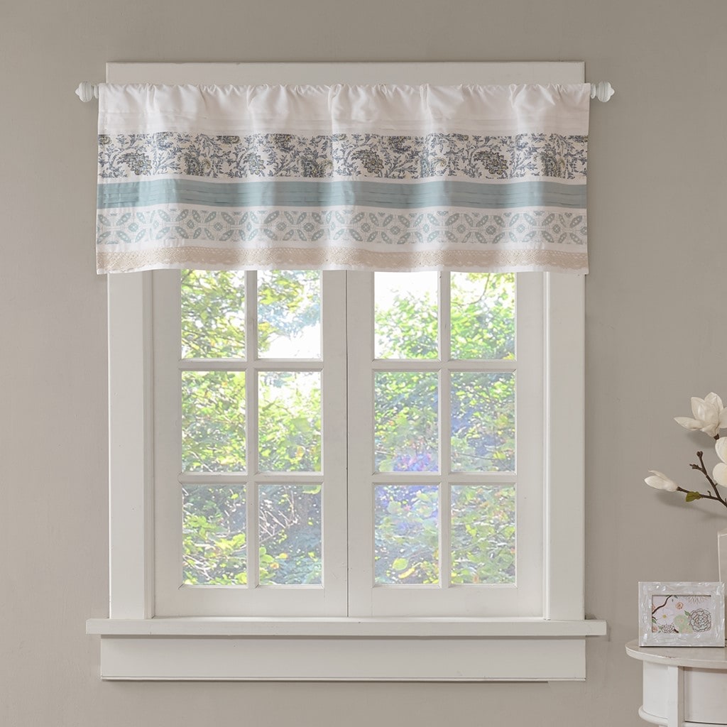 LOVMOR SF-X-B03598350 Printed Pieced Rod Pocket Valance Aqua 50x18