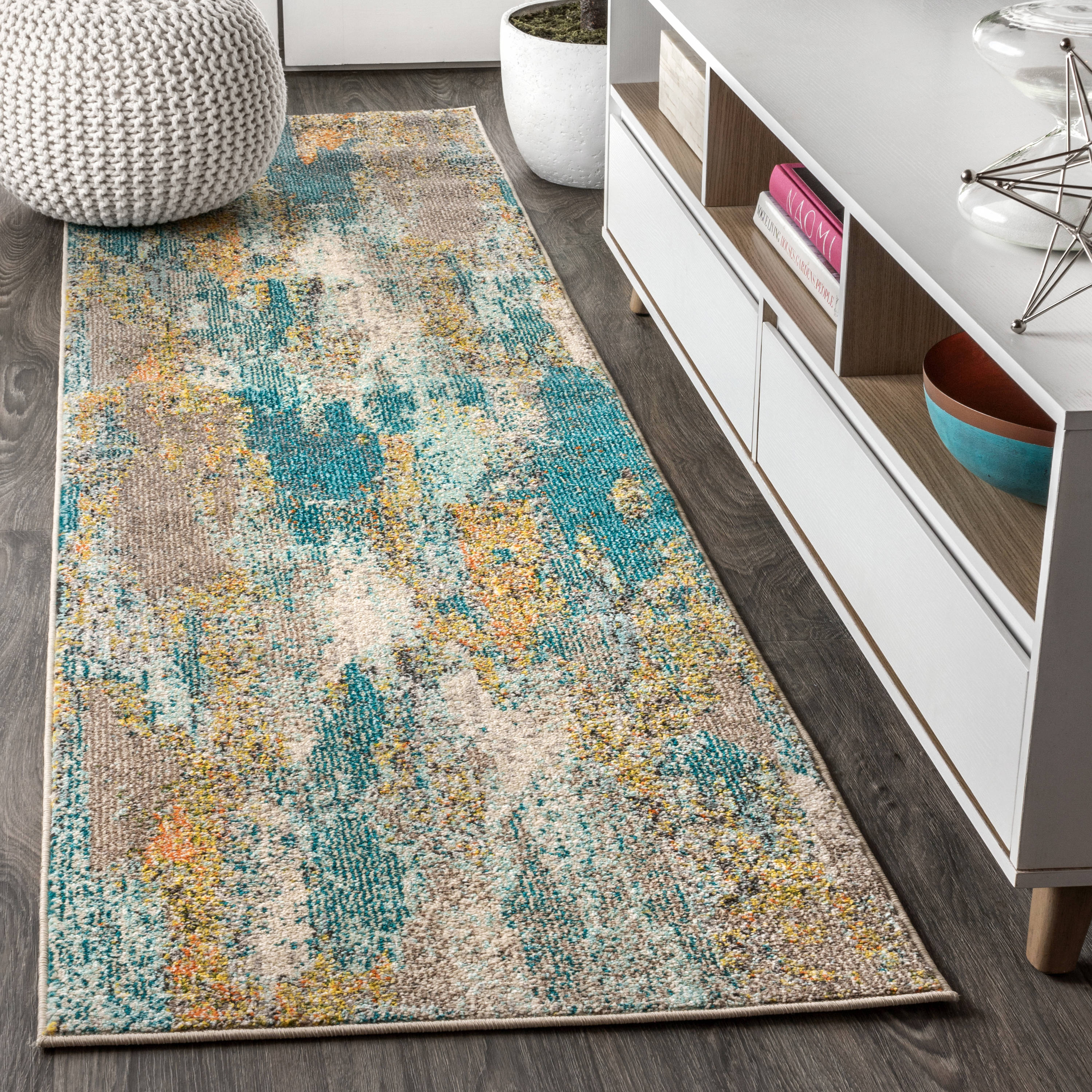 JONATHAN  Y CTP106A-28 Contemporary POP 2 x 8 (ft) Loomed Polypropylene Blue/Brown/Orange Rectangular Indoor Abstract Bohemian/Eclectic Runner rug