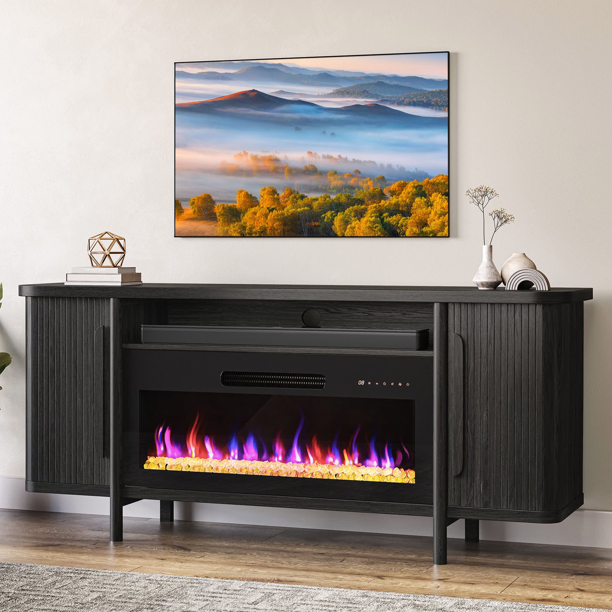 Belleze 66 inch TV Stand with 36 inch Electric Fireplace