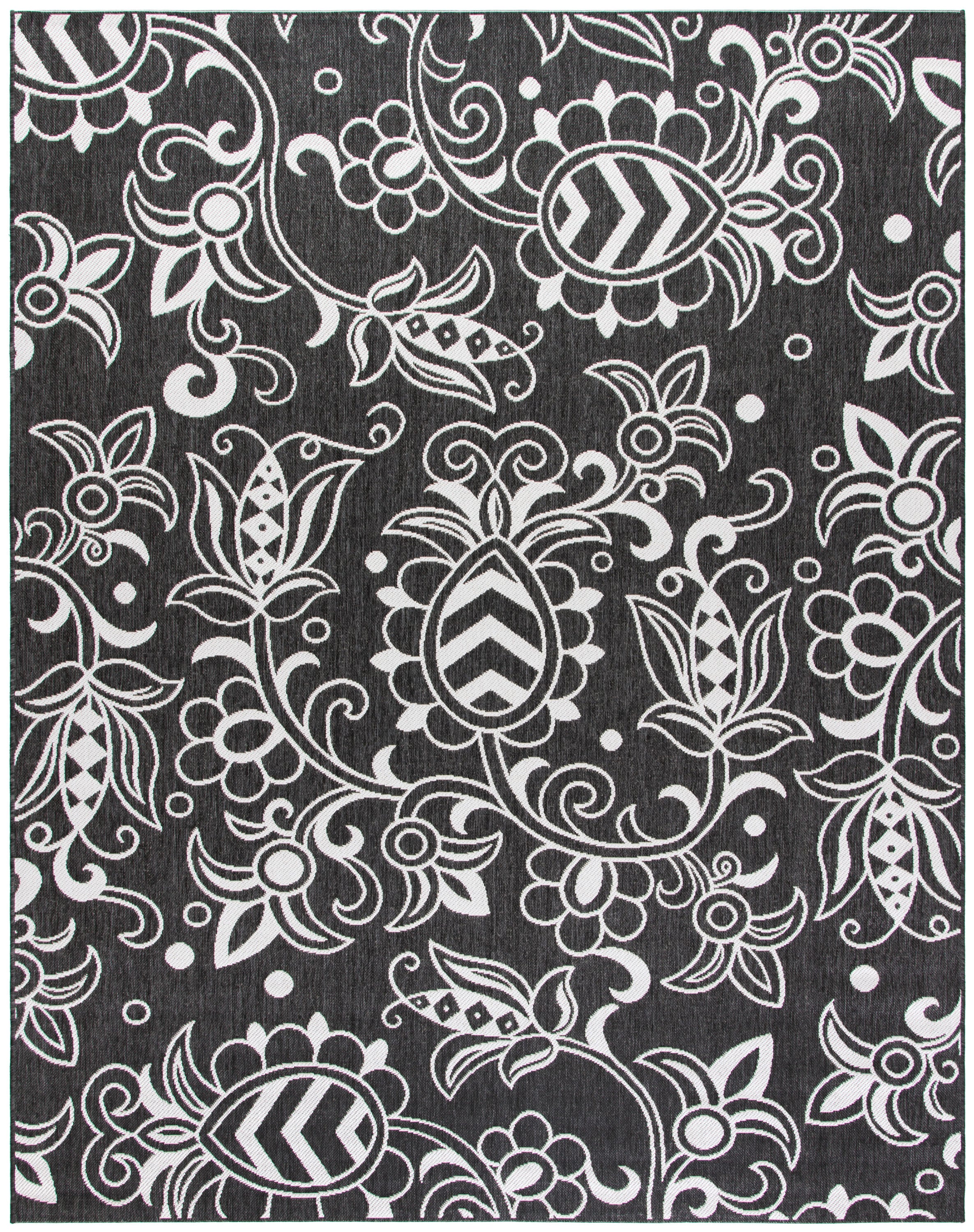 Safavieh BHS246Z-4 Beach House Sebiha 4 x 6 (ft) Loomed Polypropylene Black/Light Gray Rectangular Indoor/Outdoor Floral/Botanical Bohemian/Eclectic Area rug