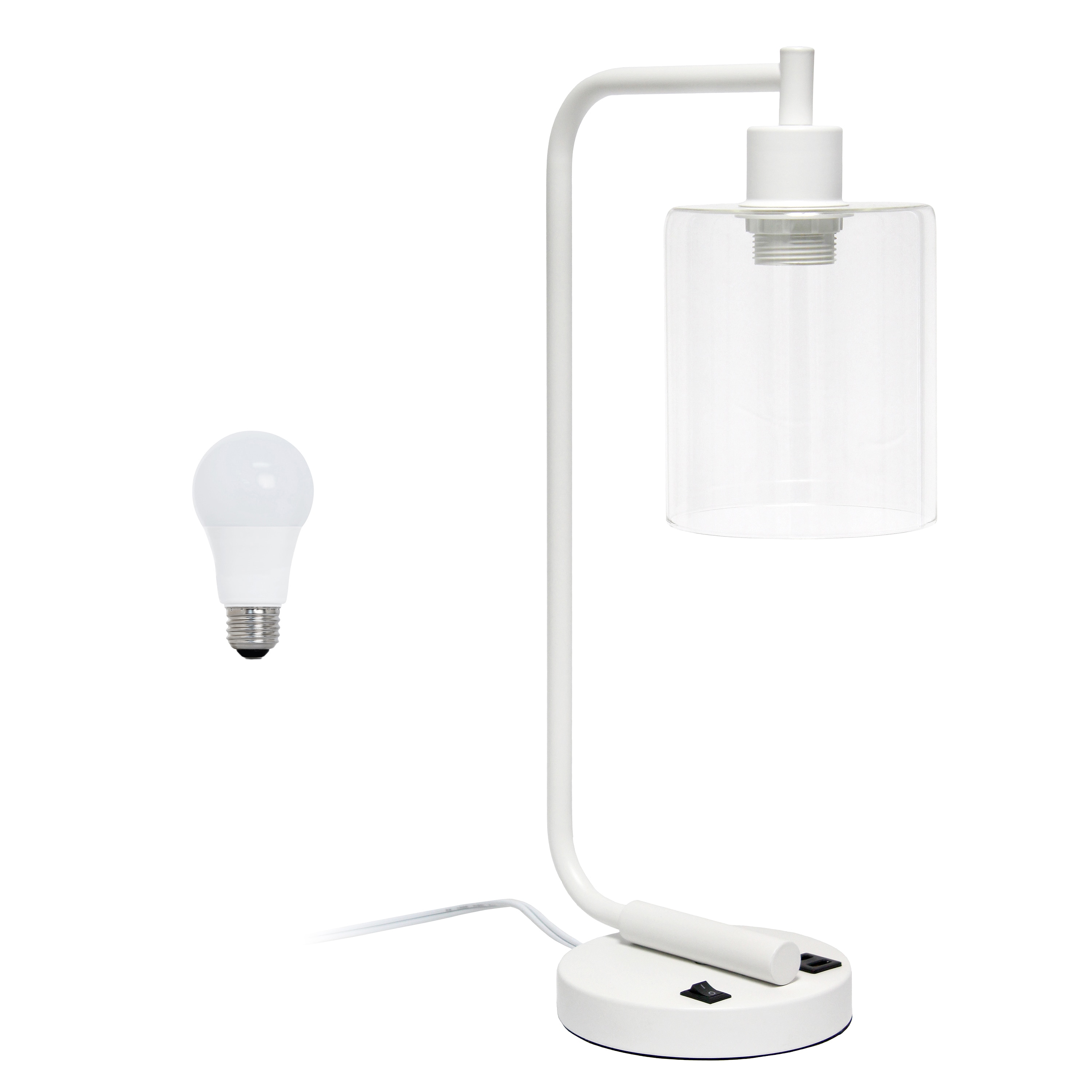 Lalia Home LHD-2002-WH-LB Studio Loft 18.8-in White Standard Desk Lamp with Glass Shade