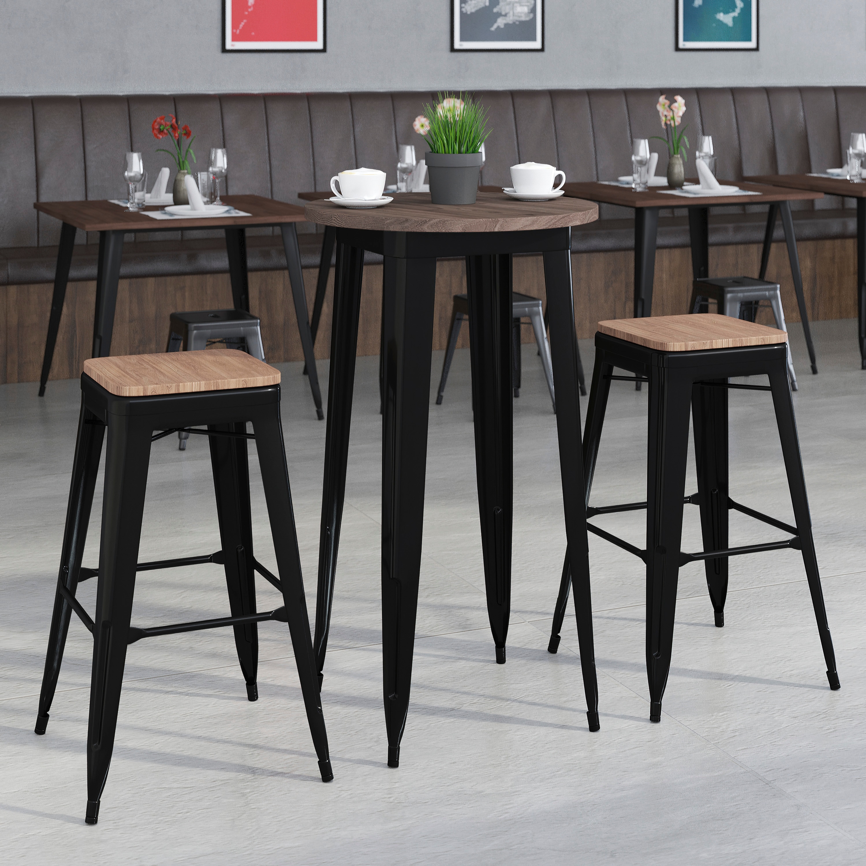 Flash Furniture 889142499787 Black Contemporary/Modern Dining Room Set with Round Table (Seats 2)