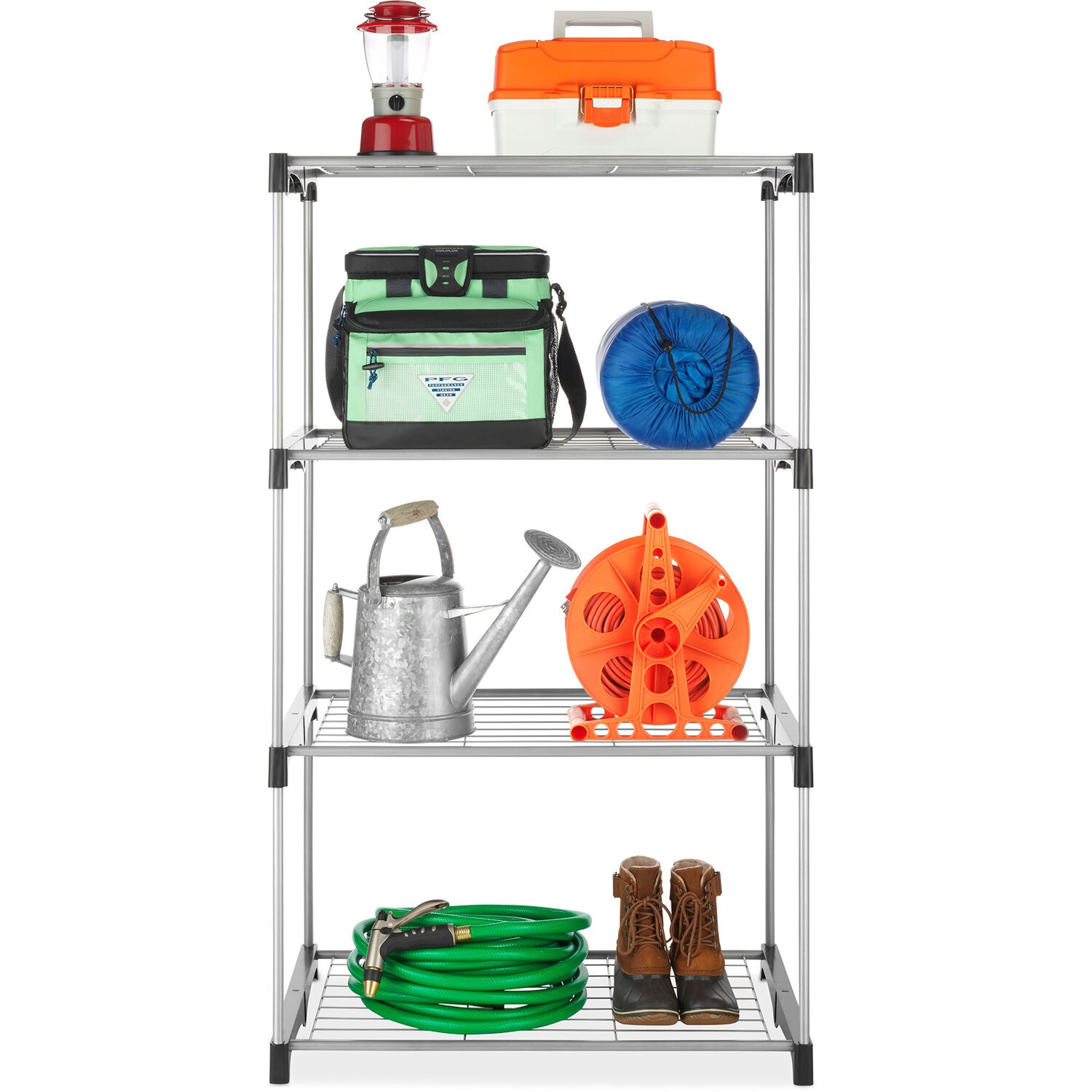 Whitmor 4-Tier Black and Silver Metal Shelf Tower