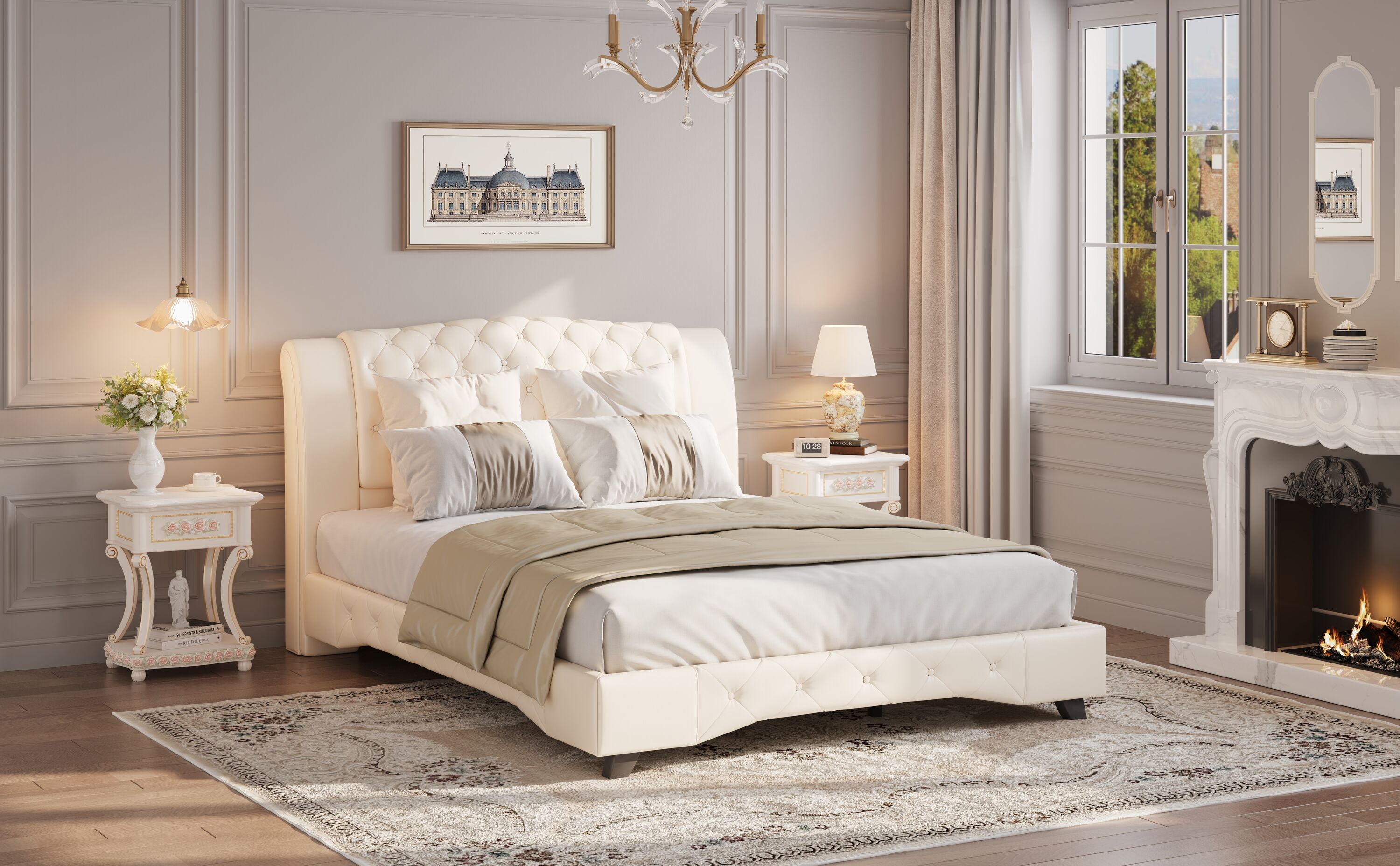 Christopher Knight Home Newell Queen Button-Tufted Platform Bed with 44 ...
