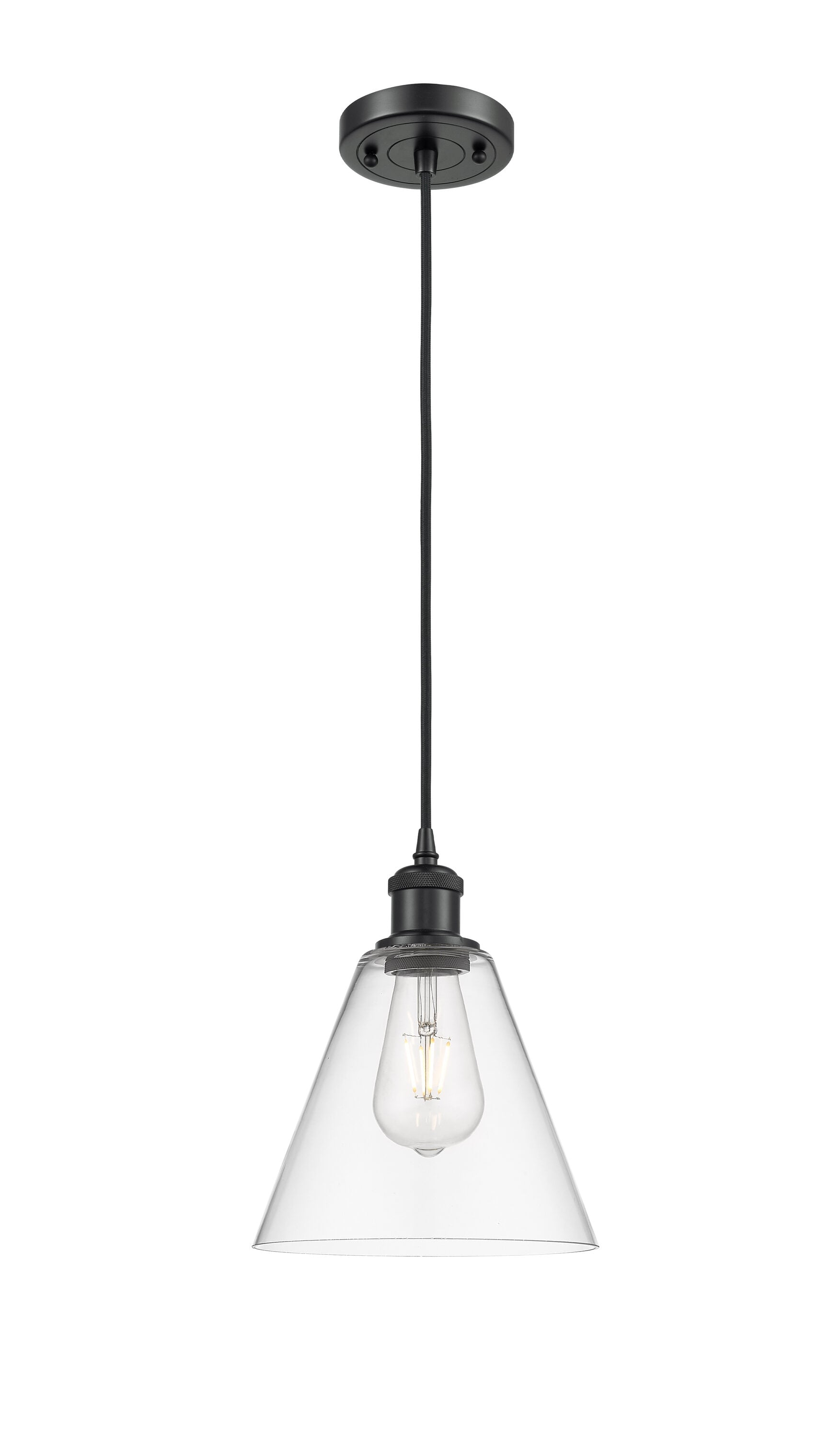 Innovations Lighting 516-1P-BK-GBC-82 Berkshire Matte Black Industrial Clear glass Cone Medium Hanging Pendant light