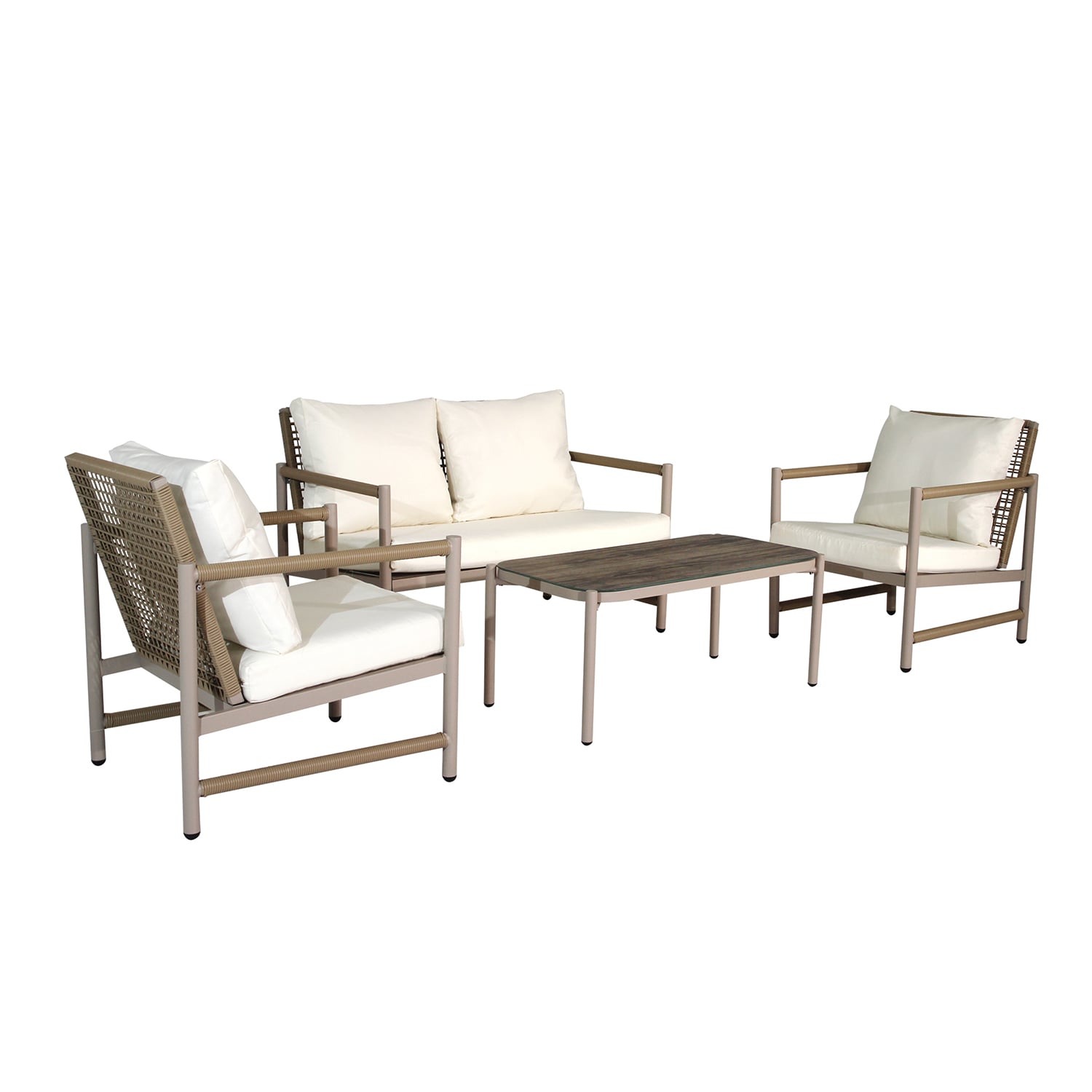 SINOFURN SYC540004BG 4 -Piece Wicker Patio Conversation Set with Off-white Cushions