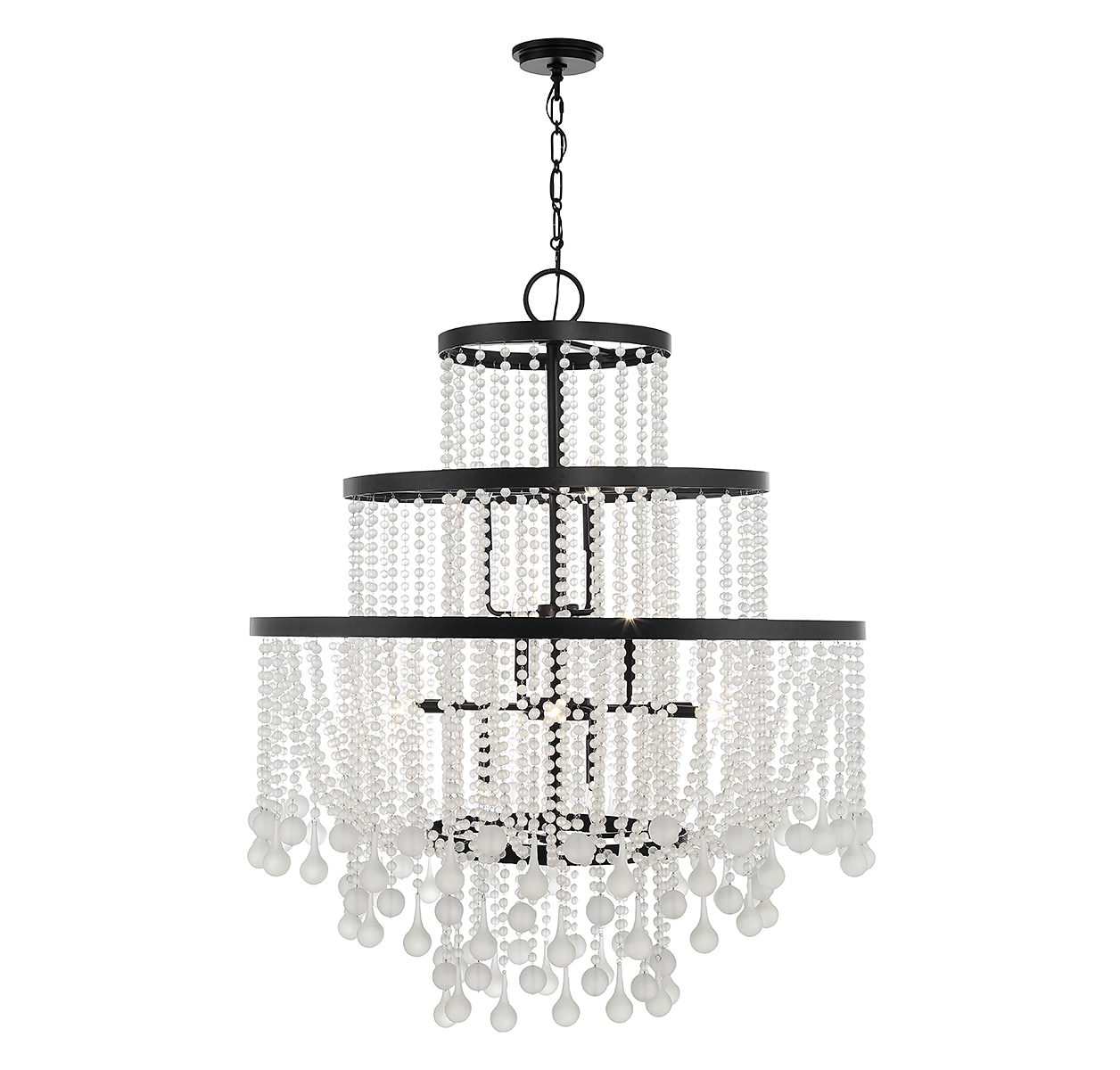 Luna Matte Black 15-Light Chandelier with Frosted Crystal