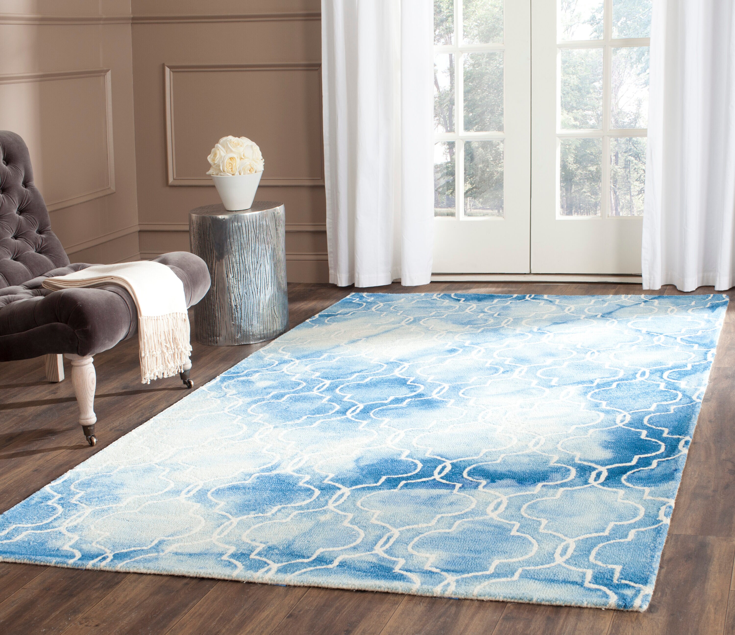 Dip Dye 676 Blue/Ivory Contemporary 5ft x 8ft Rectangle Rug