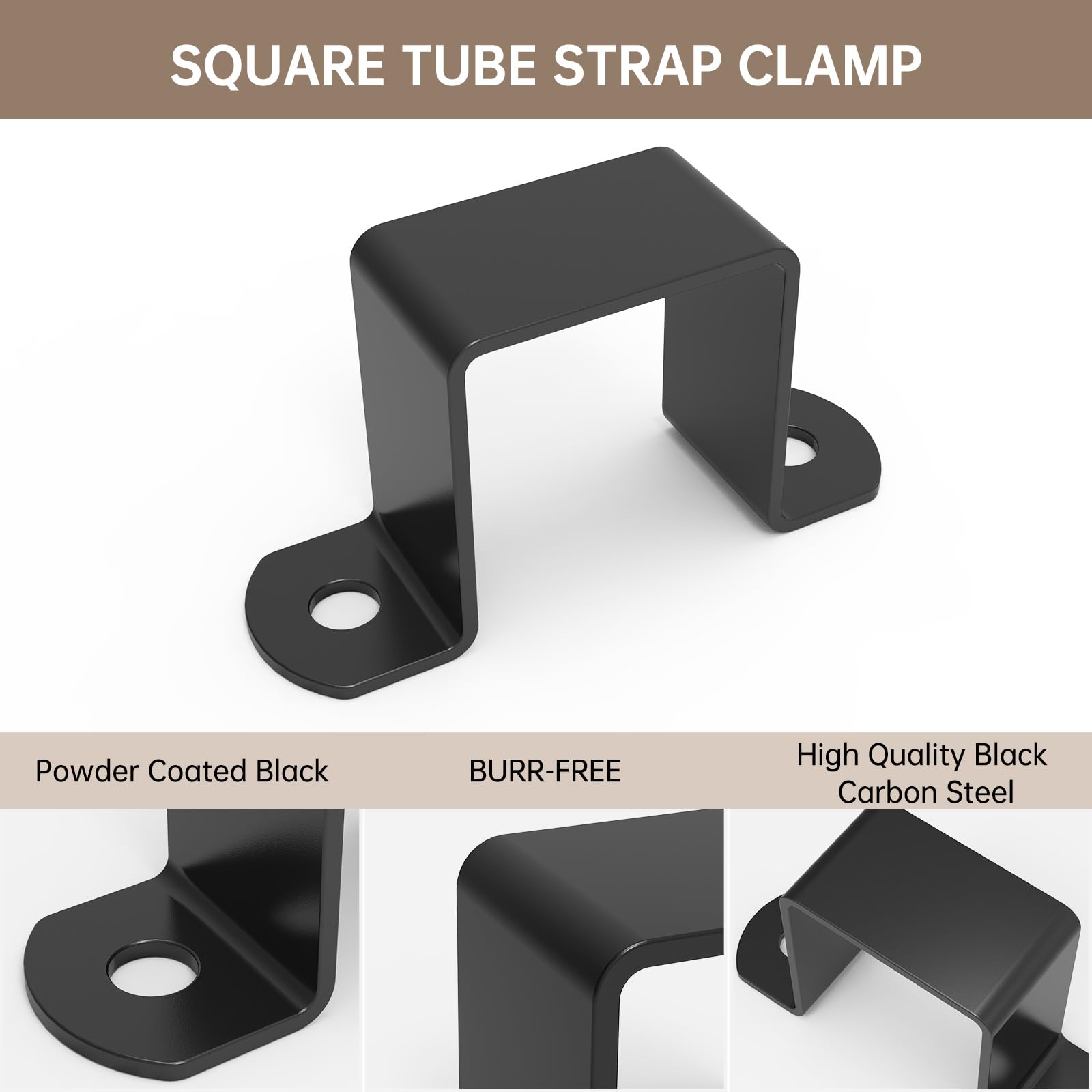Afoxsos Square Tube Strap Clamp Black Deck Fence Post Tie Bracket Steel ...