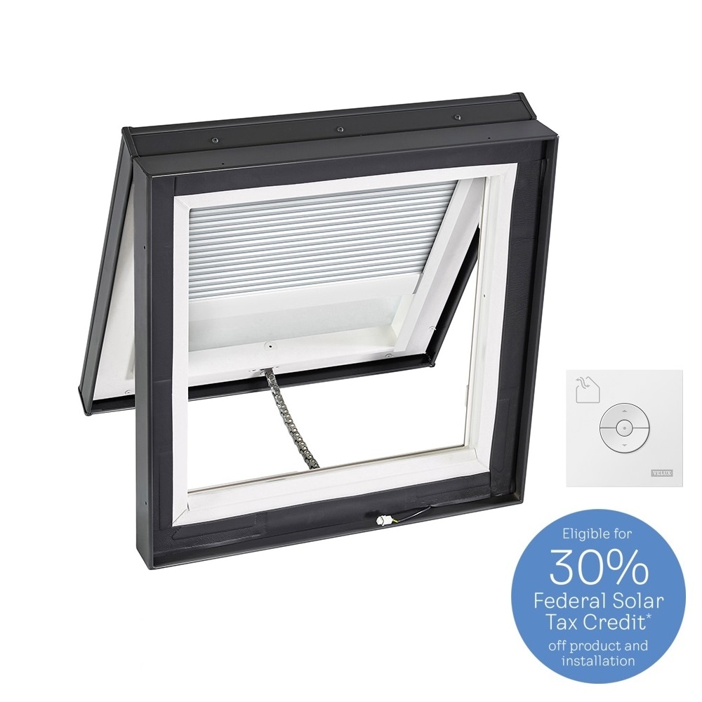 Velux Solar Powered Venting Curb Mount Skylight with Laminated Low-E3 Glass and White Room Darkening Blind