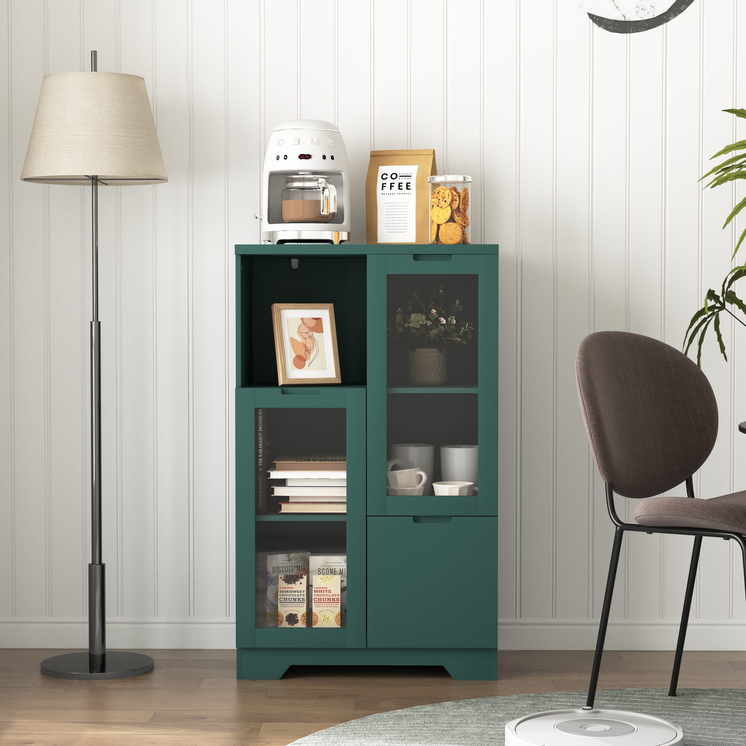 Belffin - MDF painted Cabinet with Glass Doors and drawer open storage space Green Bedroom Living...