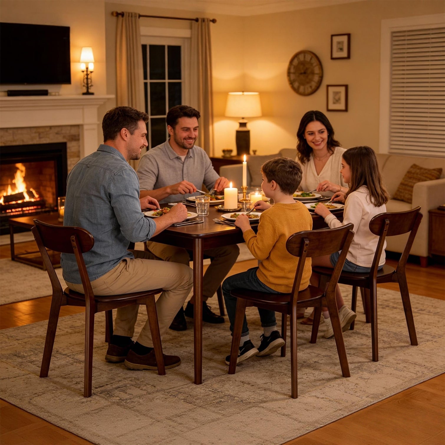 SunJet Solid Wood Mid-Century Dining Chairs Walnut Finish Set of 4