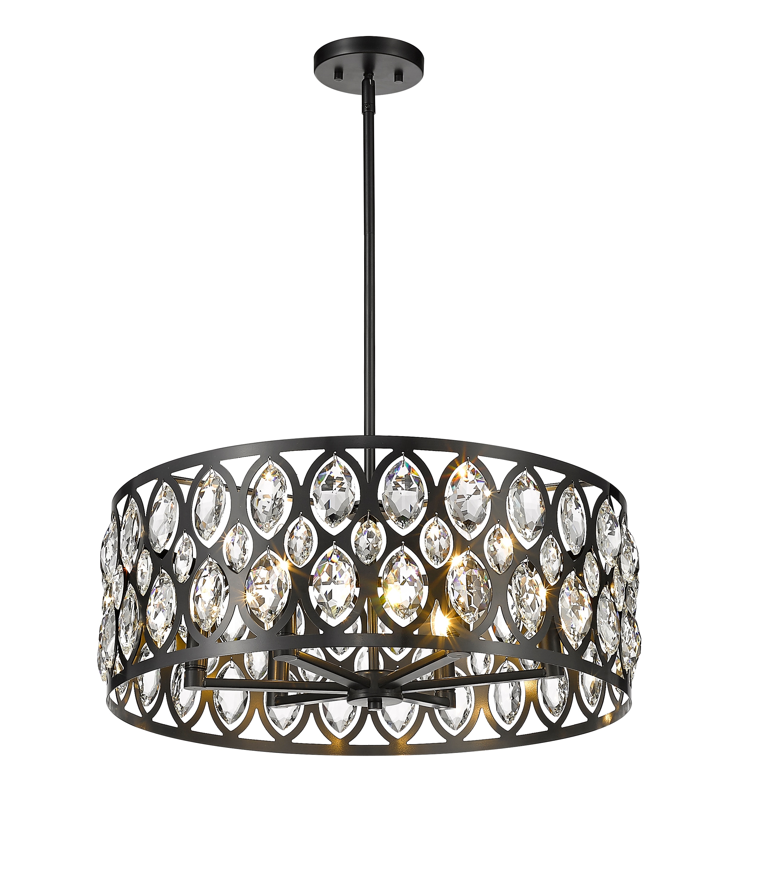 Ellipse-Carved Steel and Crystal 6-Light Chandelier in Matte Black
