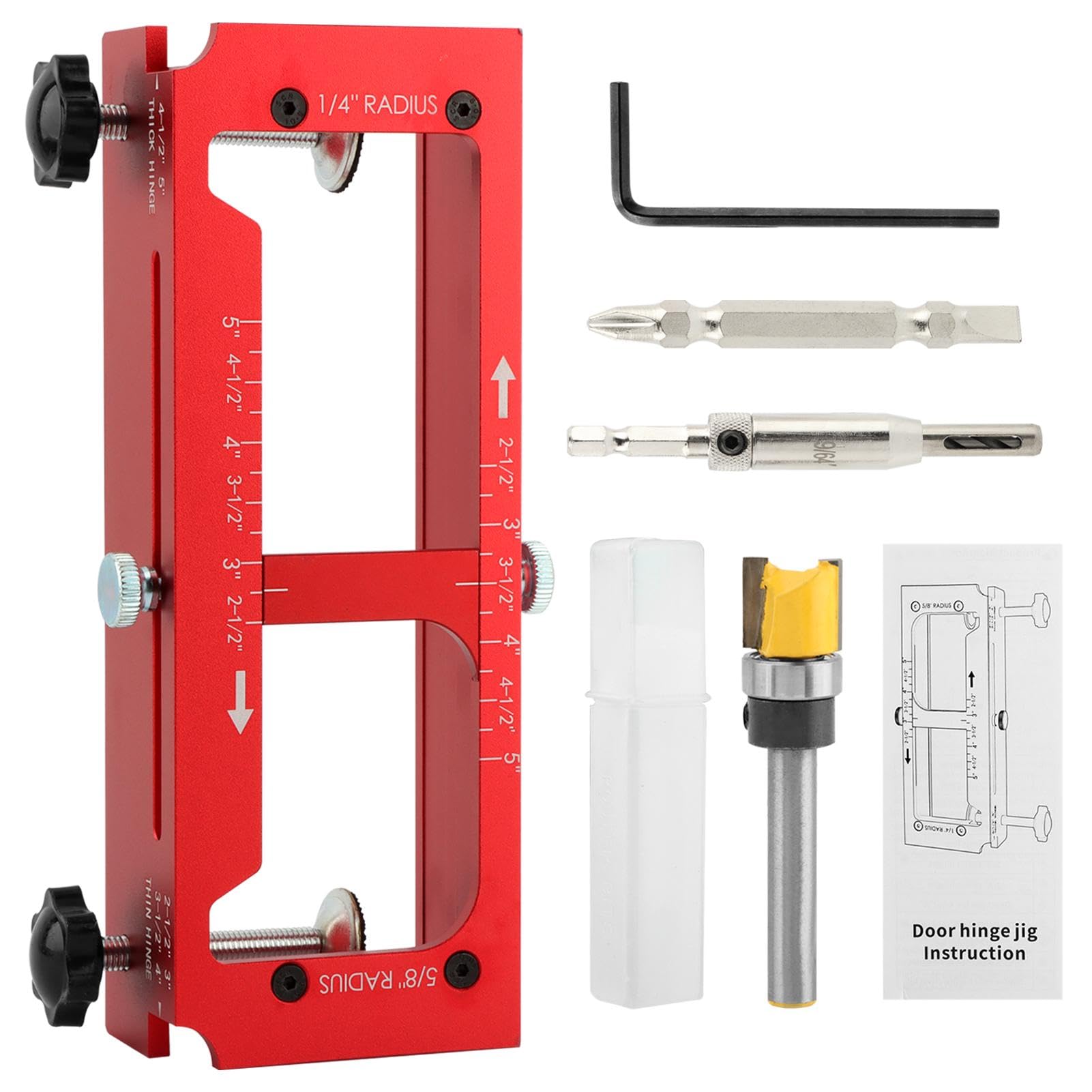 Phyfalip  Door Hinge Jig Aluminum Alloy Door Hinge Mortiser Kit Router Template Fits for Door Hinges from 2 5 to 5 Length and Types of Square 1 4