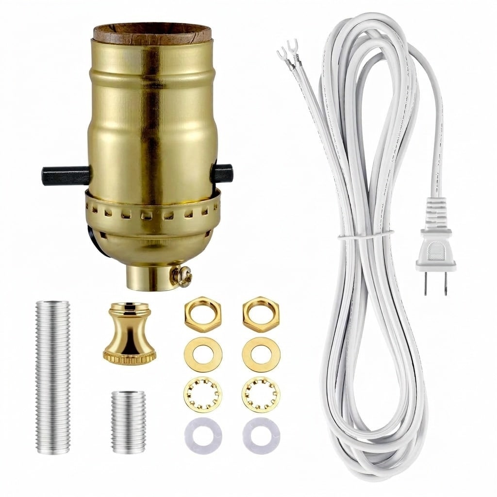 Misopily  Lamp Rewire Kit Antique Brass Socket with 12 Foot Cord Push ON OFF Socket and Hardware for Table or Floor Lamp DIY Kit