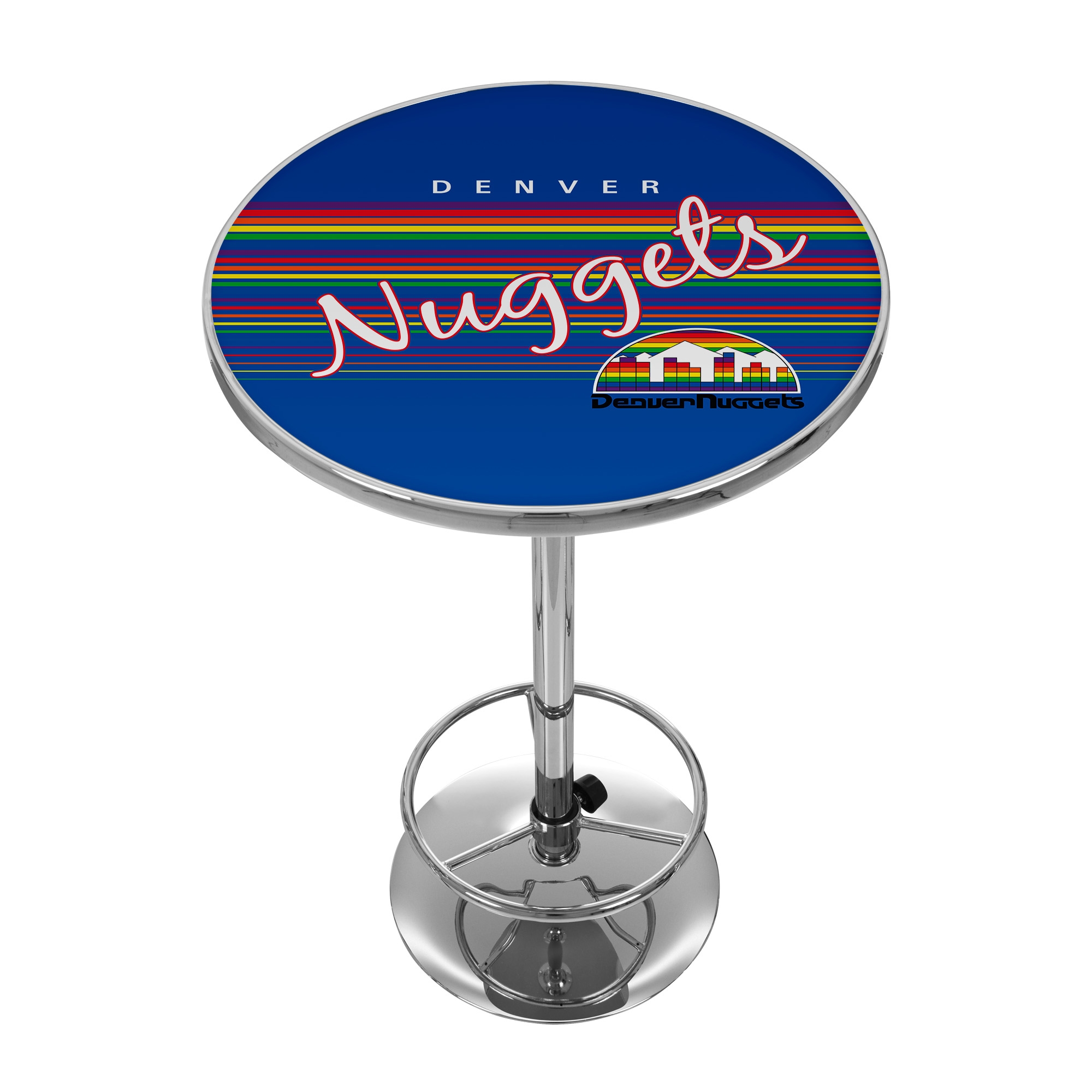 Trademark Gameroom NBA2000HC-DN Denver Nuggets Pub Tables Chrome Round Traditional Bar Table, Composite with Metal Pedestal Base 27.375-in L x 42-in H