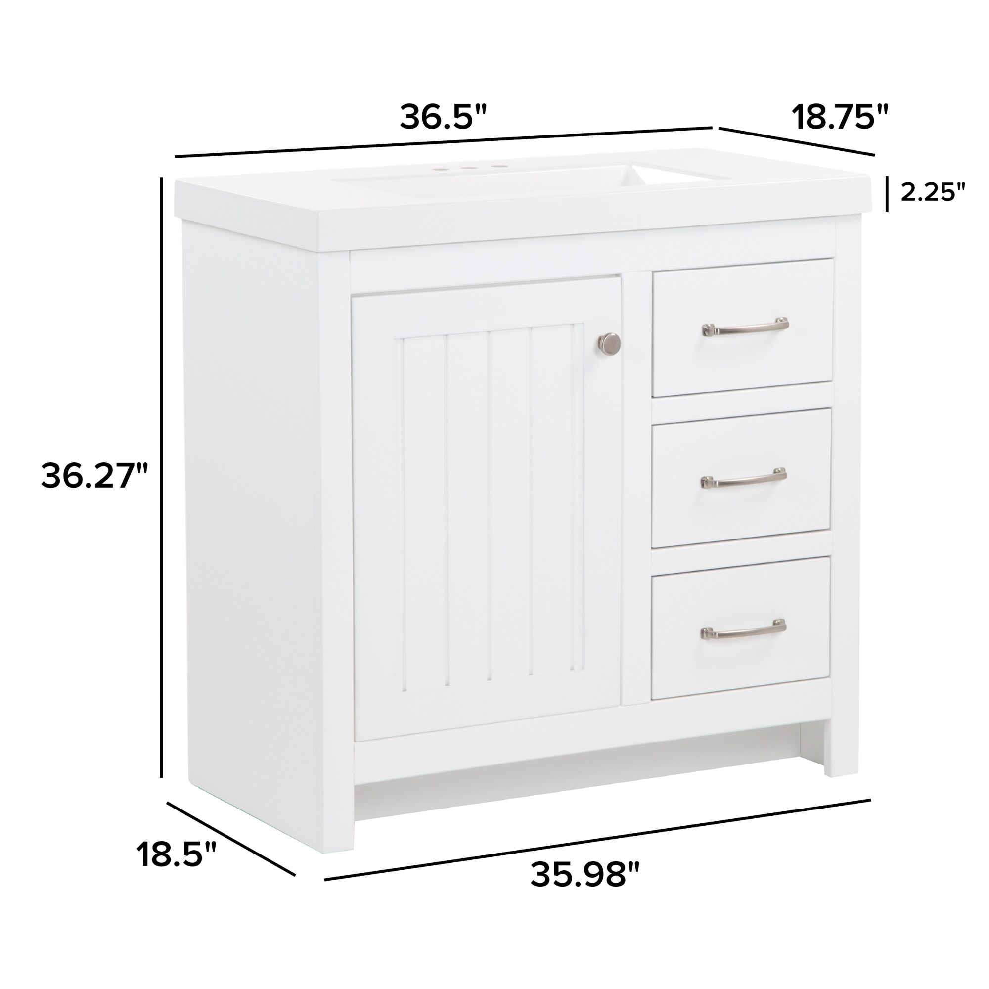 Diamond NOW Tipton 36-in White Single Sink Bathroom Vanity with 