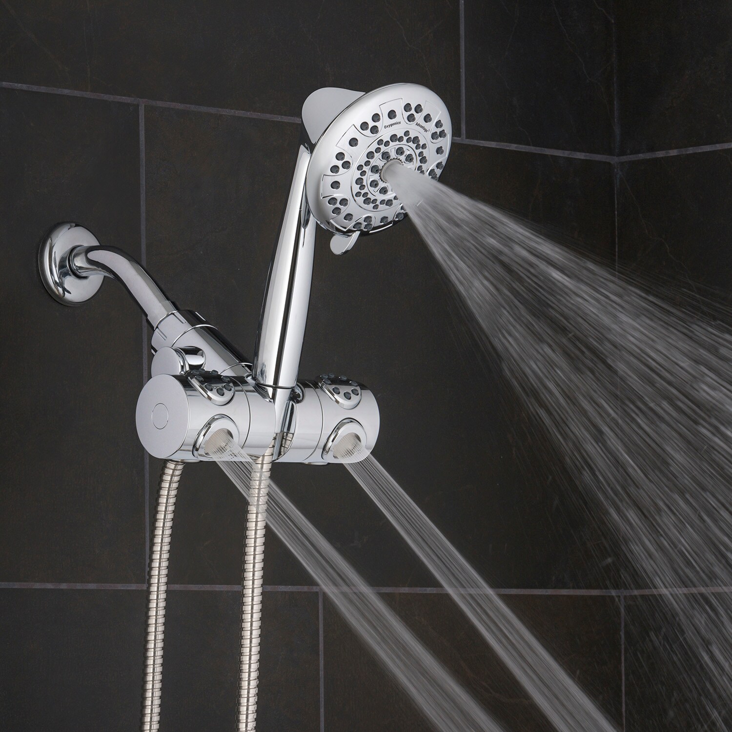 Spin Advantage Chrome Dual Head Wall Mounted Shower
