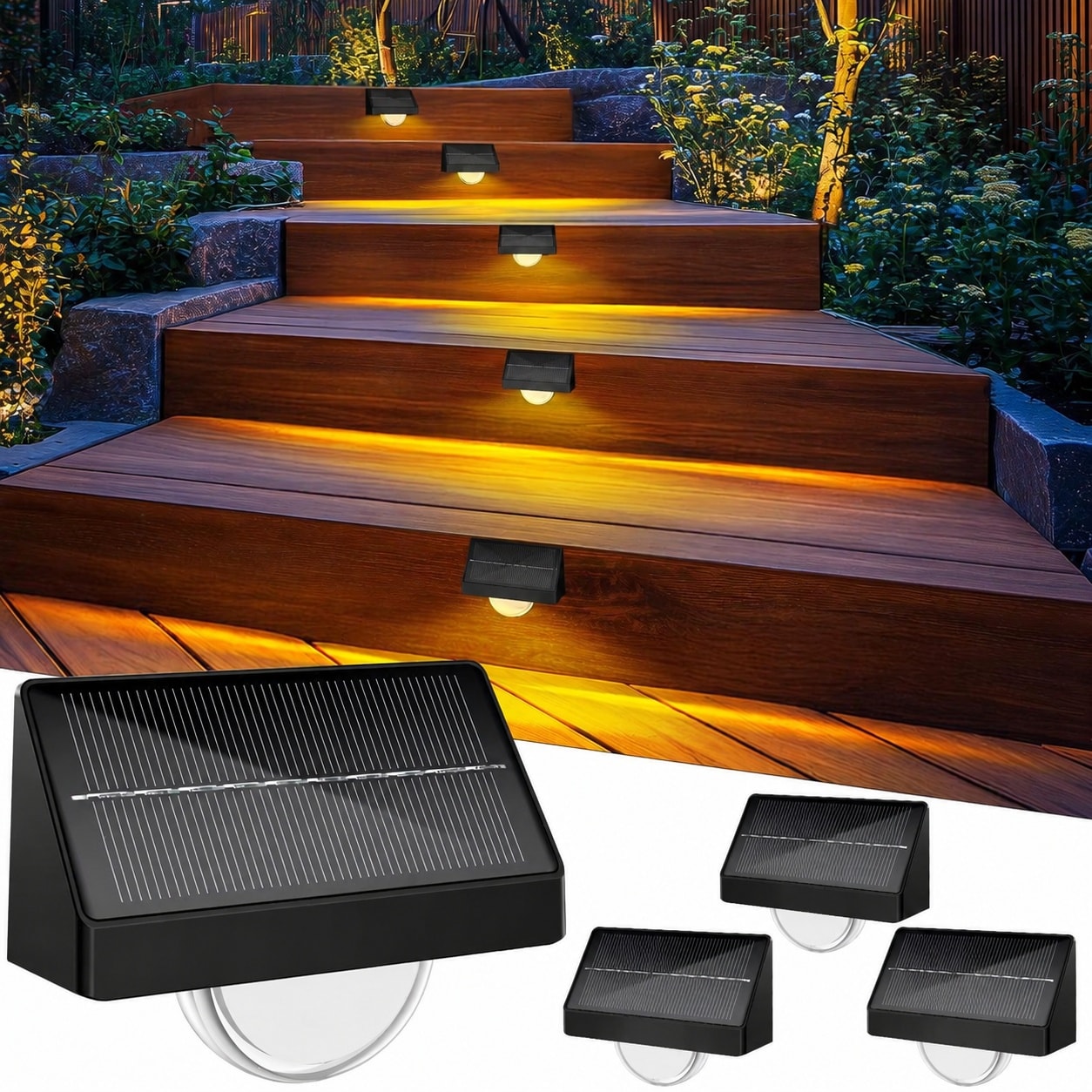 AOIZGMY  Solar Step Lights for Outside 4 Pack Waterproof IP68 Solar Stair Lights with Multiple Color Modes for Garden Steps Porch Deck Sidewalk
