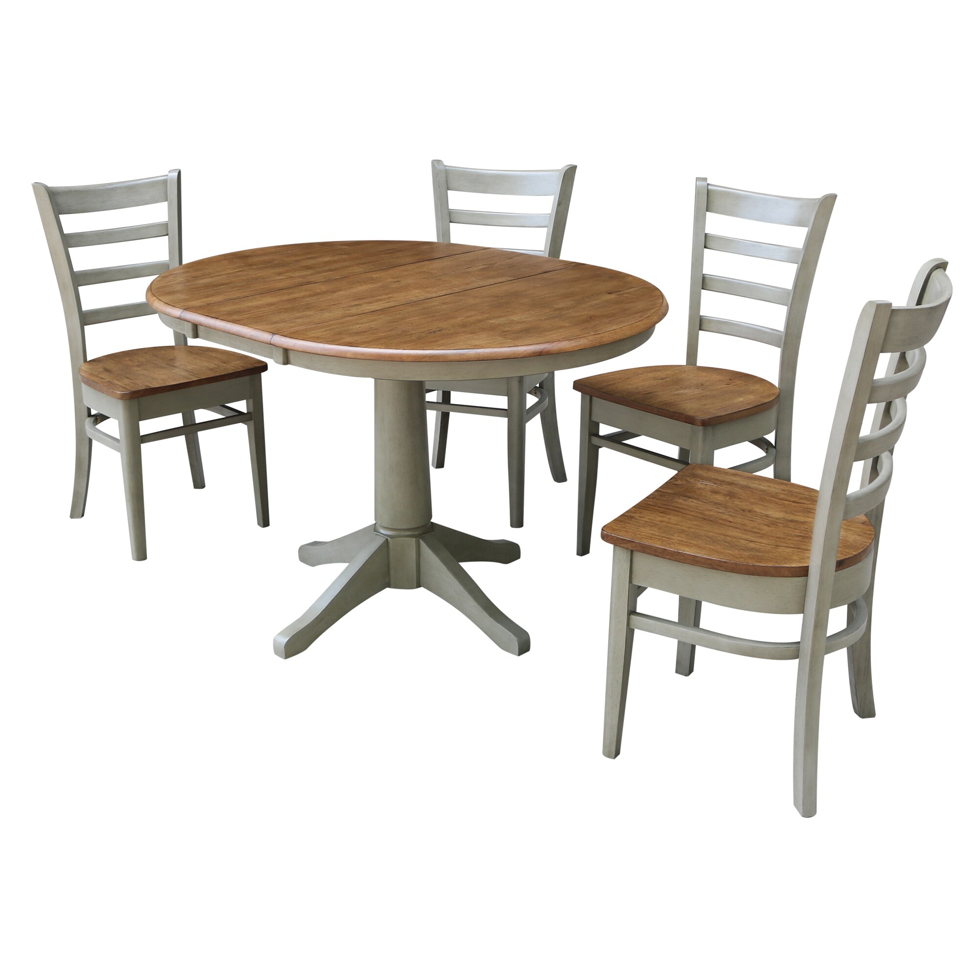 International Concepts K41-36RXT-27B-C617-4 Distressed hickory/stone Traditional Dining Room Set with Round Table ( Seats 4 )
