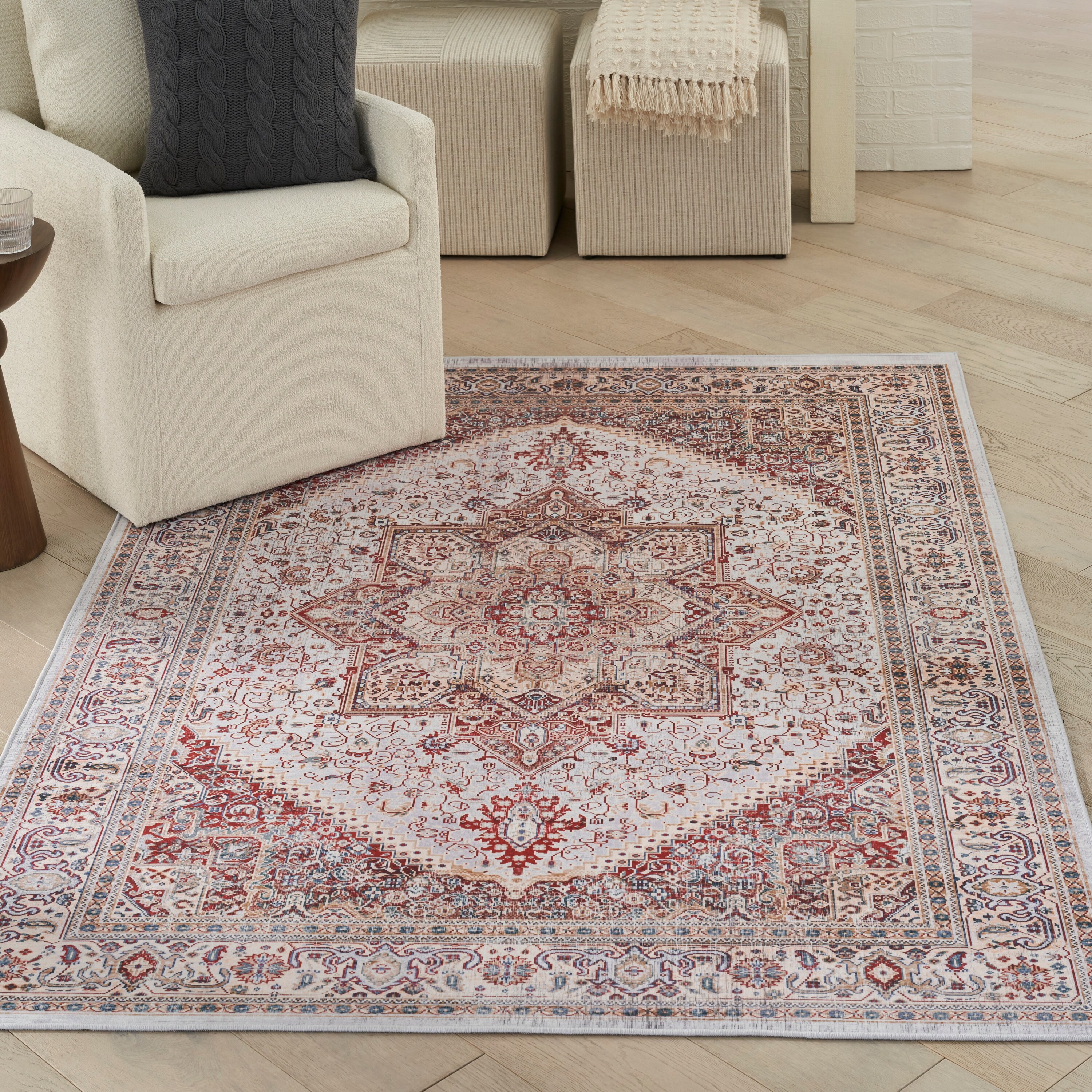 Nourison Home 099446931580 Vintage Home 6 x 9 (ft) Polyester Ivory Red Rectangular Indoor Medallion Persian Area rug
