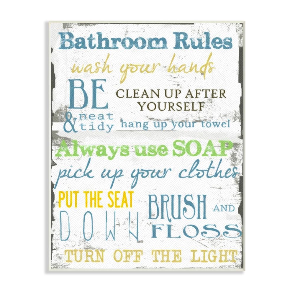 Stupell Industries WRP-1017-WD-10X15 Bathroom rules typography bathroom Unknown Artist Frameless 15-in H x 10-in W Bath Print