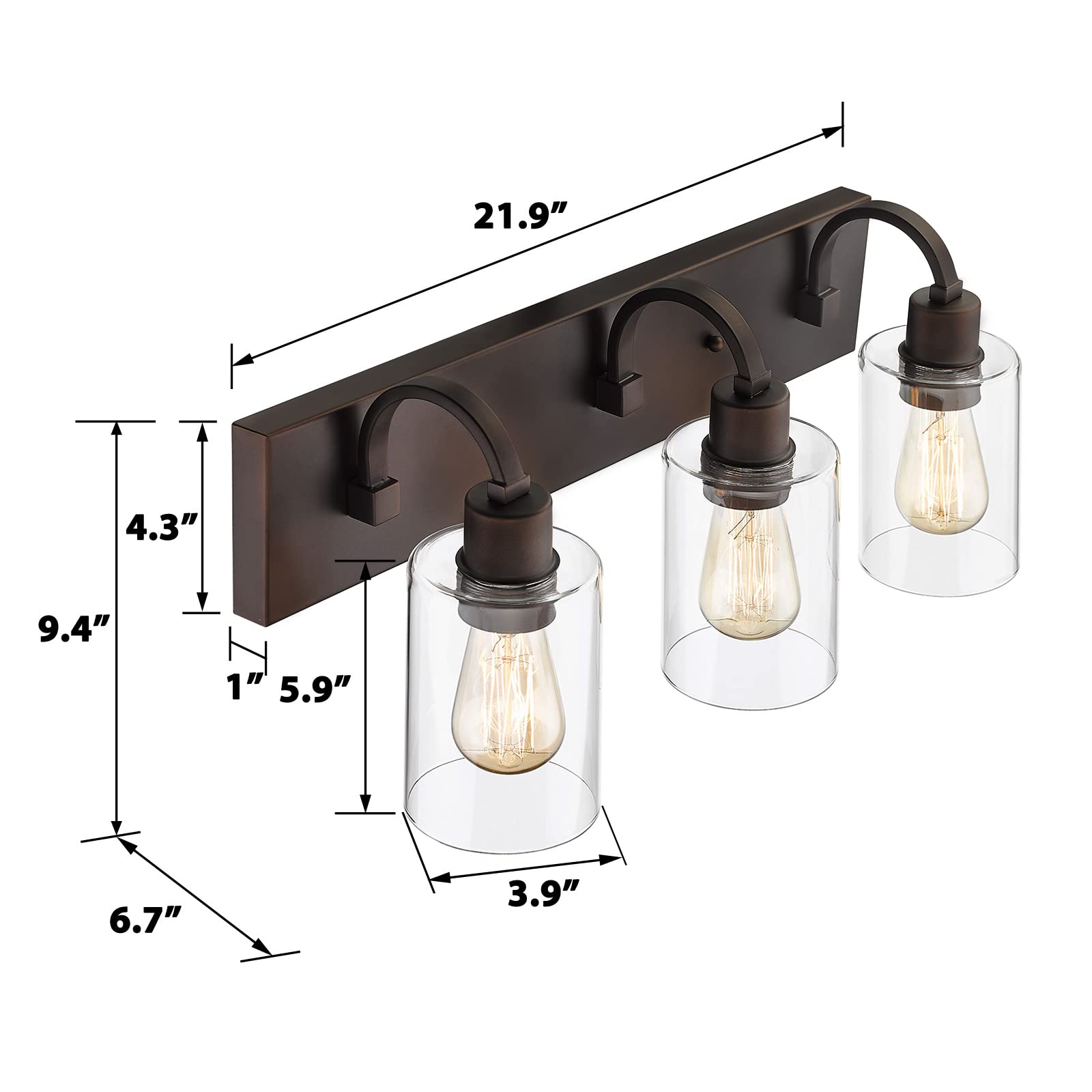 LTMATE JAZAVA 21.9-in 3-Light Oil-Rubbed Bronze Farmhouse Vanity Light ...