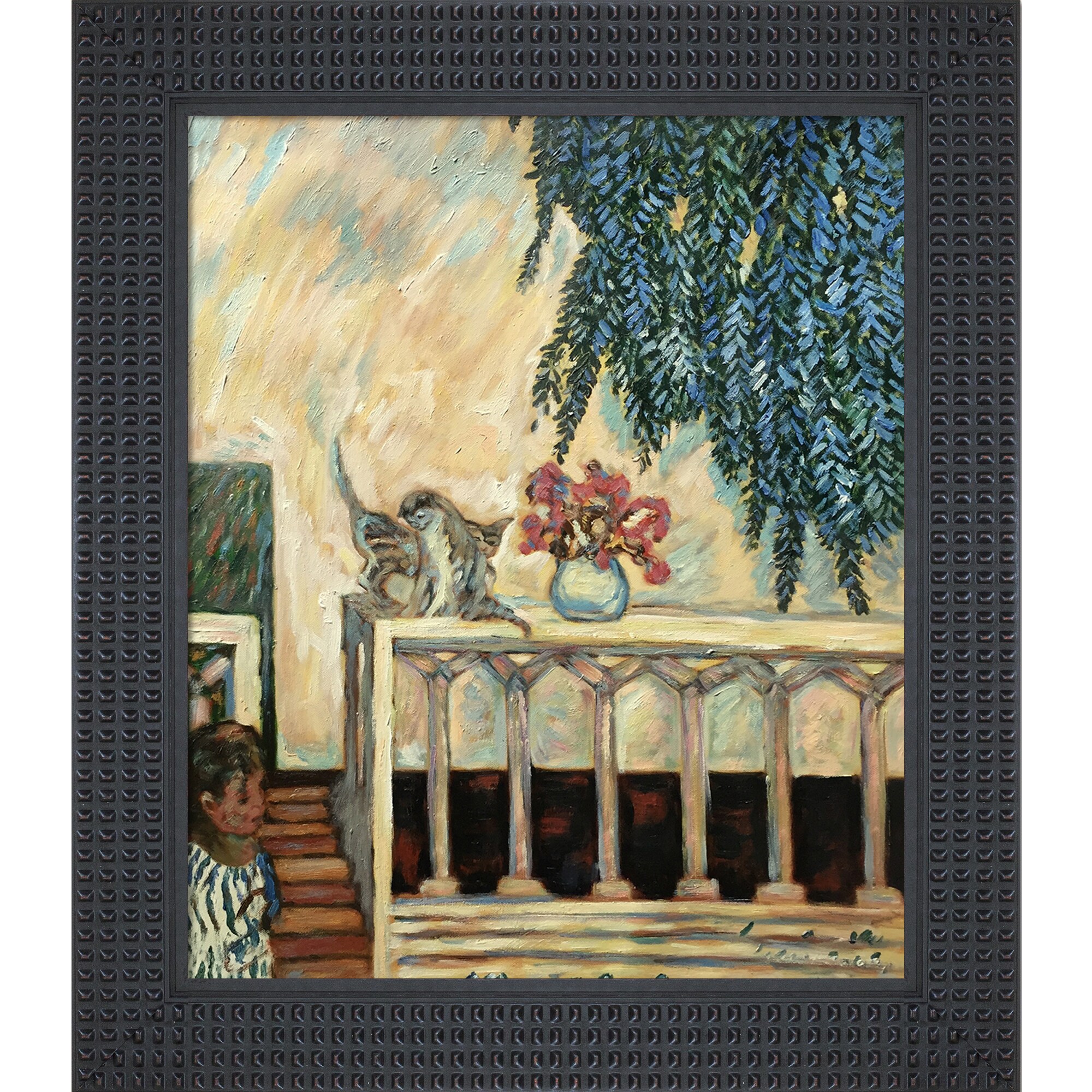La Pastiche 688576878430 Cats on the Railing Pierre Bonnard Black Wood Framed 30.5-Inches H x 26.5-Inches W Animals Canvas Hand-Painted Painting