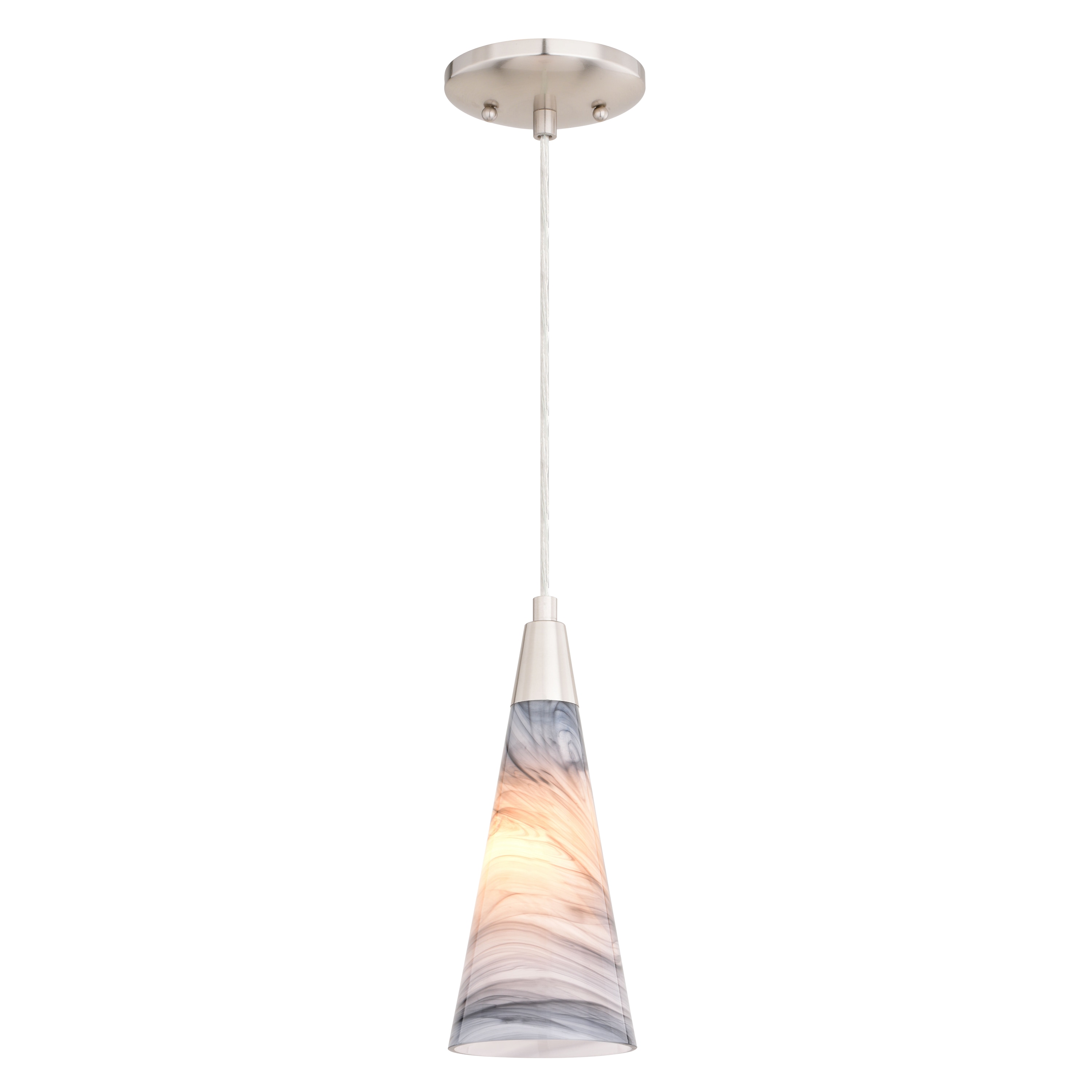Cascadia P0410 Milano 1 -Light Satin Nickel Transitional Tinted glass Cone Mini Hanging Pendant light