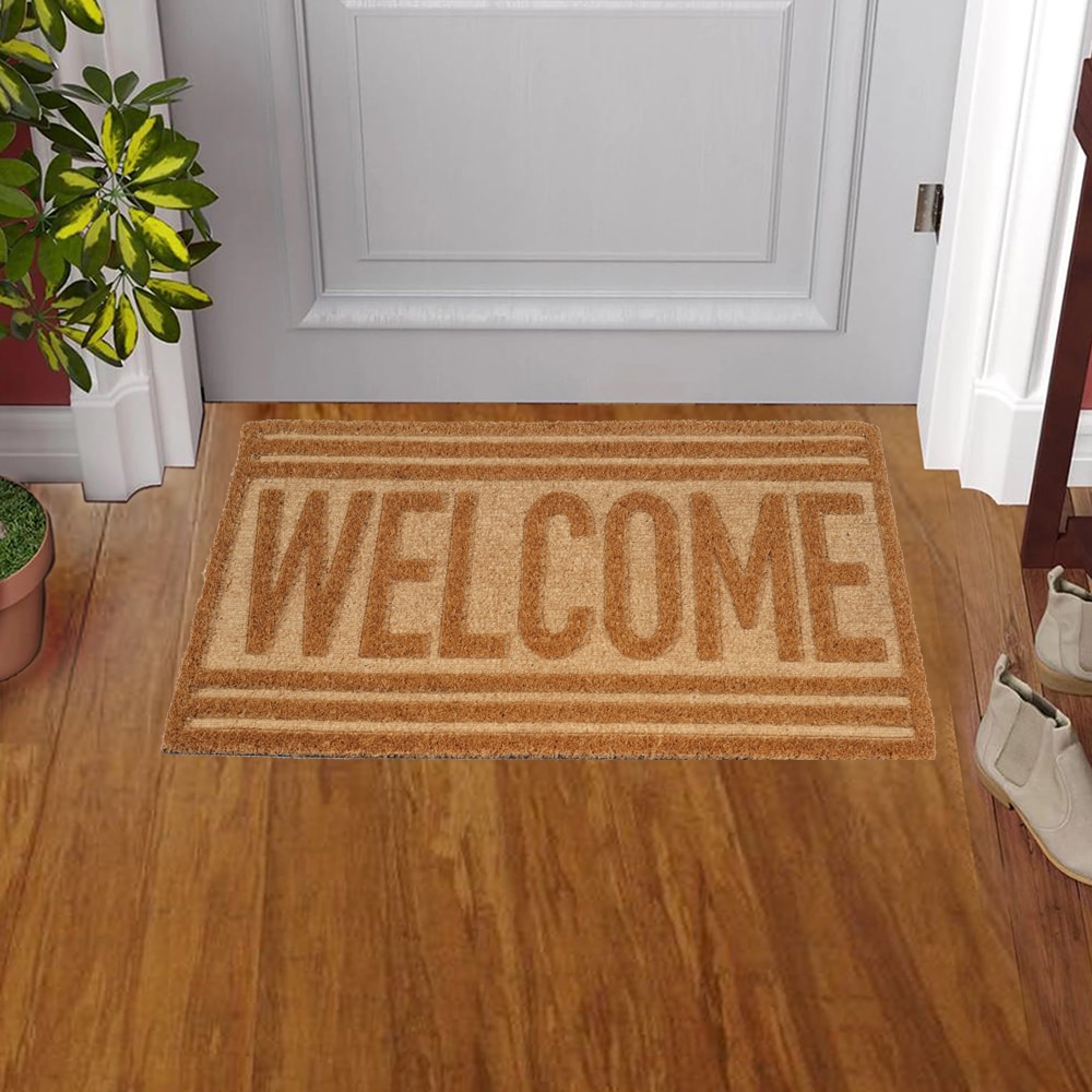 Embossed Boho Natural Coco Coir Non-slip Welcome Door Mat for Home