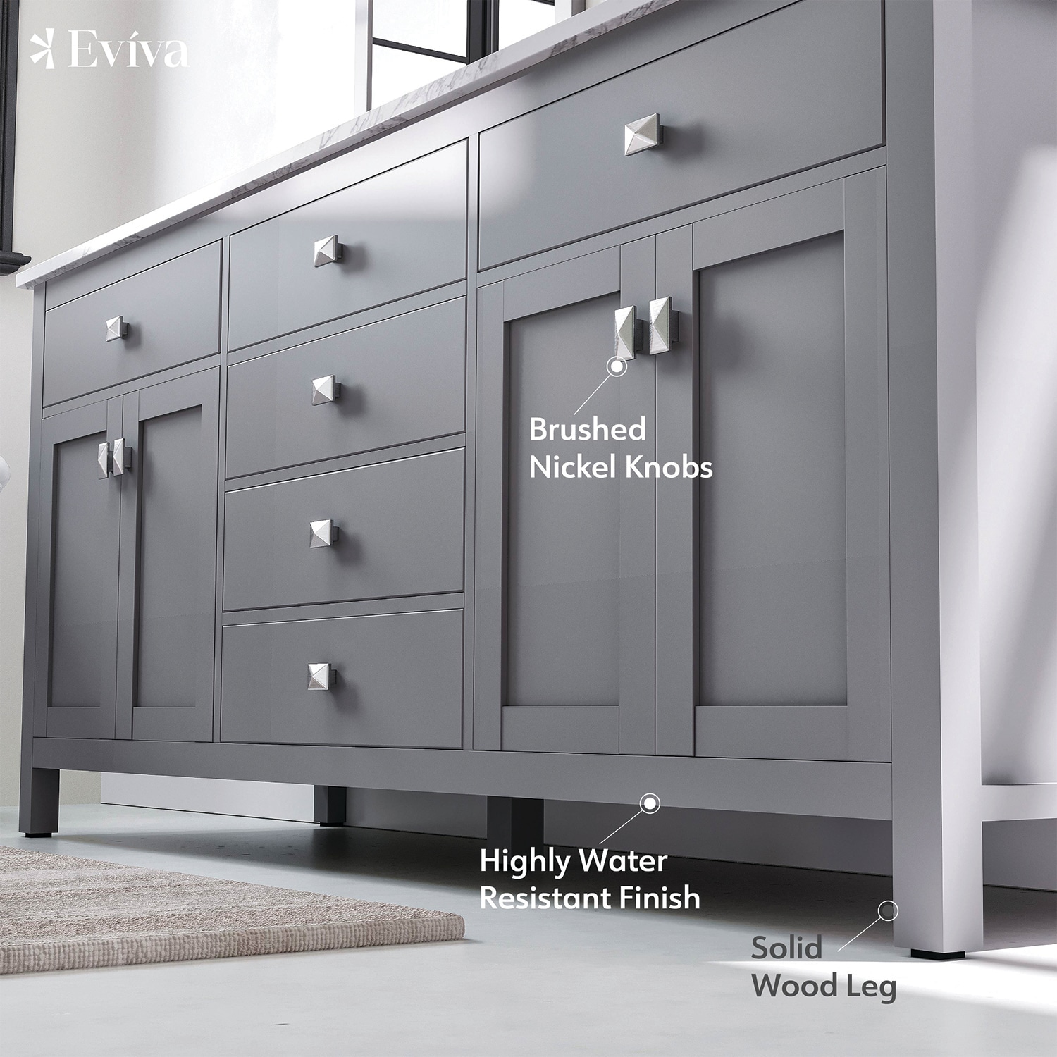 Artemis 60" Gray Double Sink Vanity with Carrara Top