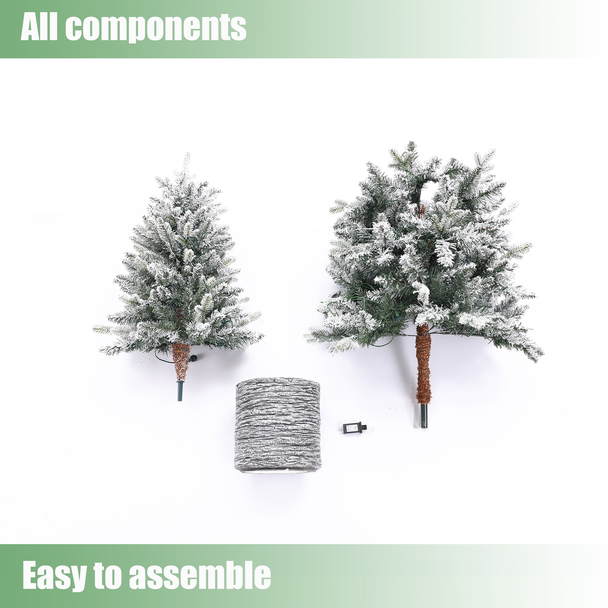 5.6 Ft Pre-Lit White Flocked Fir Christmas Tree with Gray Pot