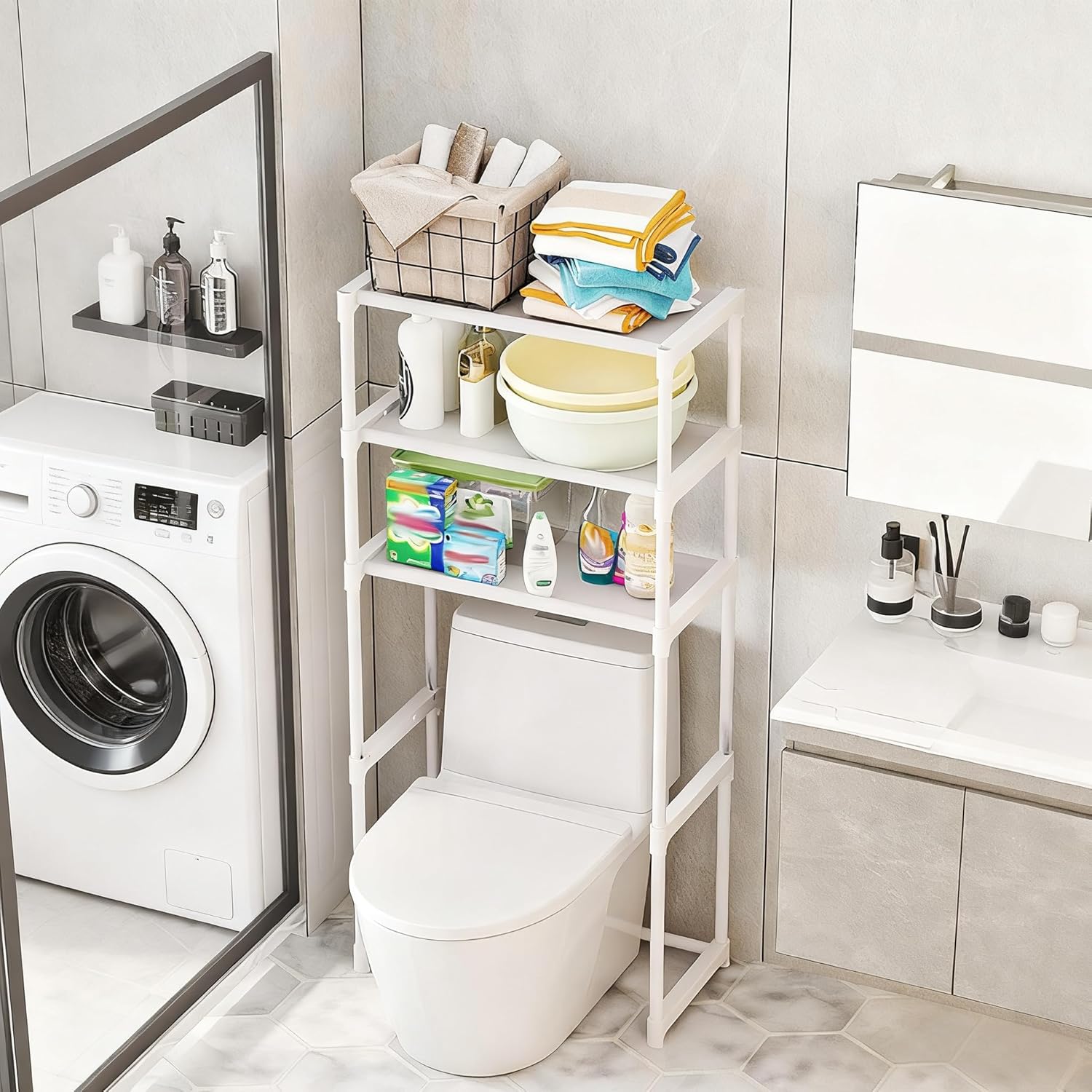 GAOMON 3-Tier Over Toilet Storage Shelf - Freestanding Metal Bathroom ...