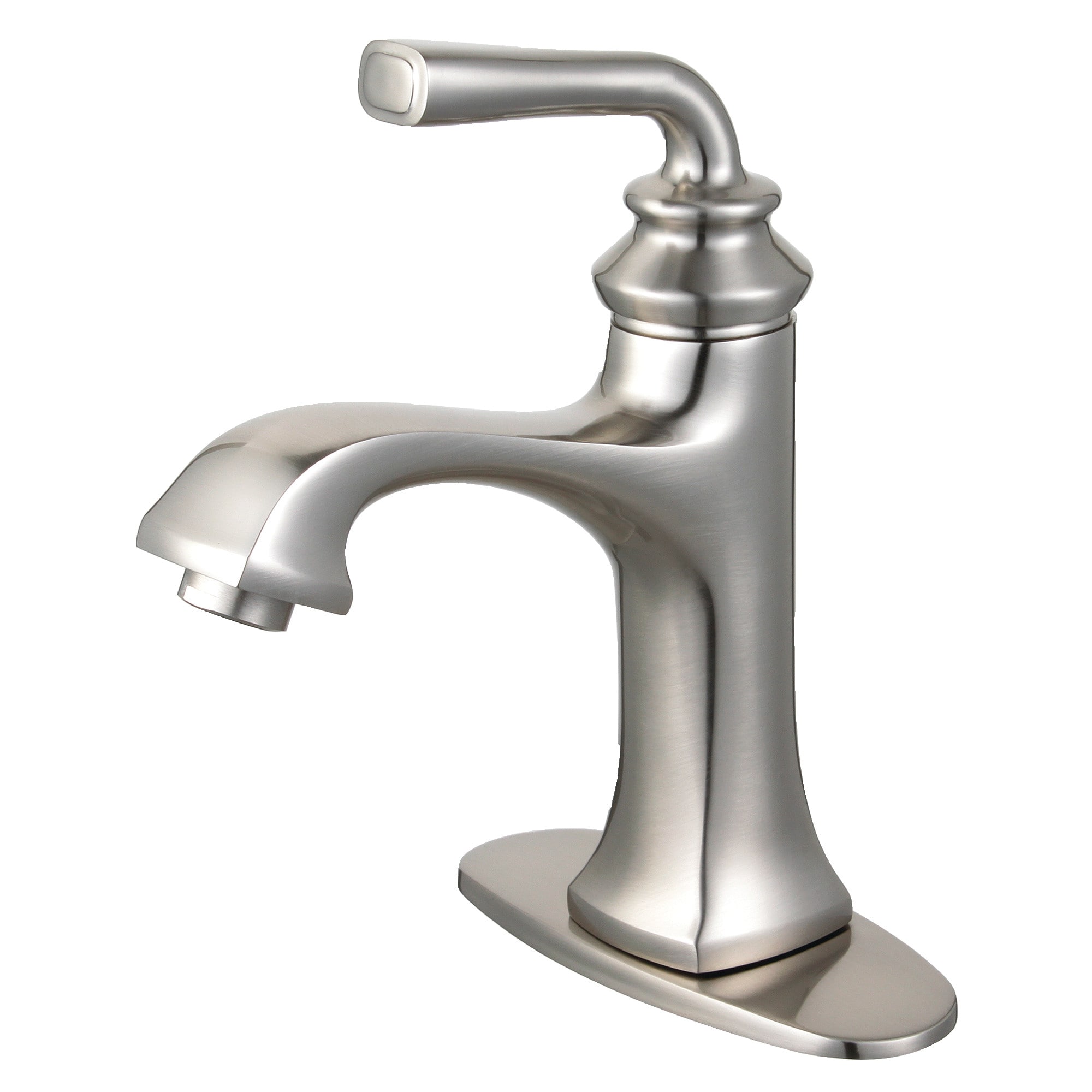 Kingston Brass WLLS4428RXL Restoration Brushed nickel 4-in centerset 1-handle Mid-arc Residential Handle Bathroom Sink Faucet with Drain with Deck Plate