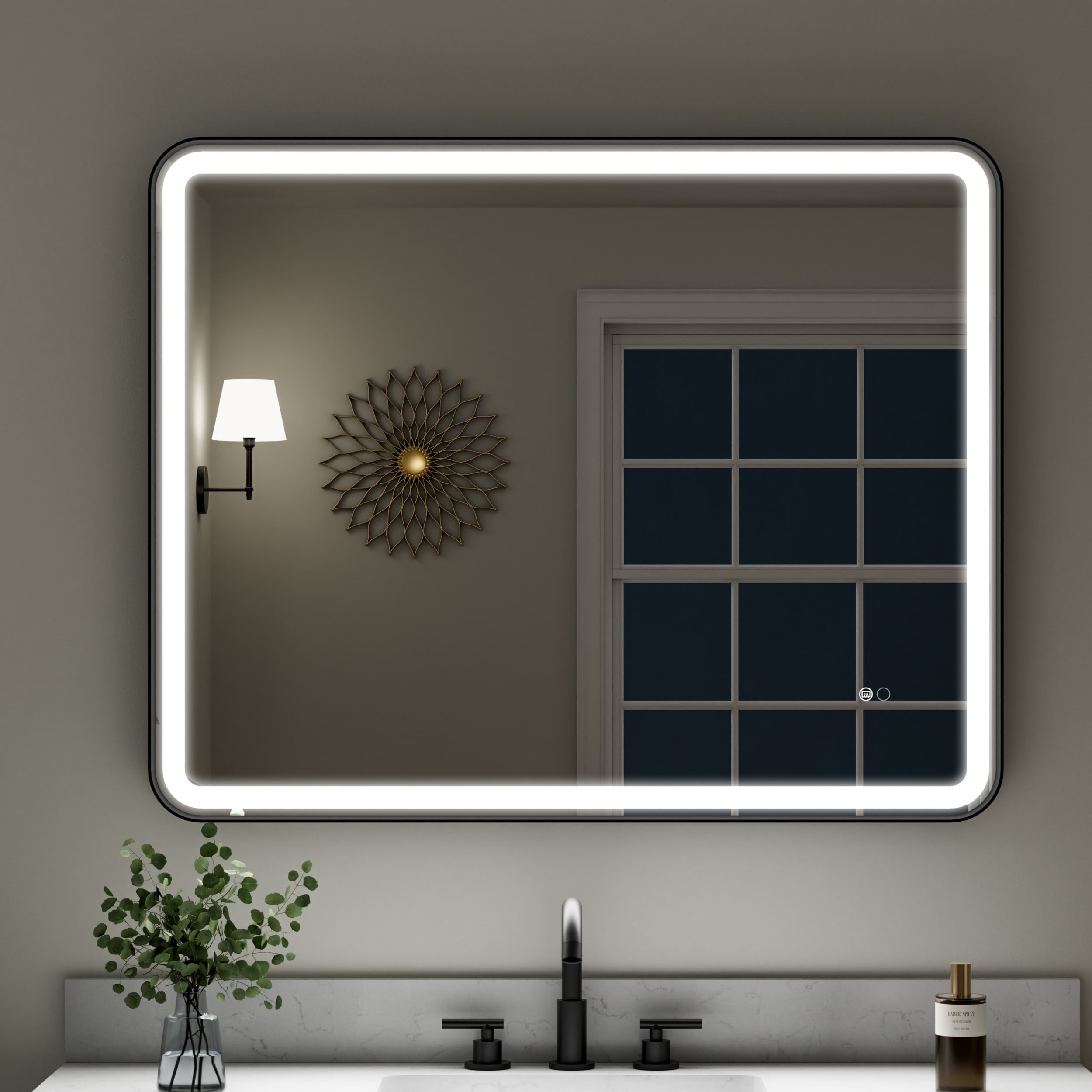 Gtnali - 40-in W x 32-in H Matte Black Rectangular Anodized Aluminum Frame LED Bathroom Mirror  V...