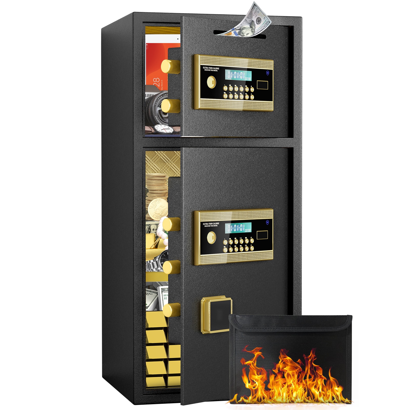 LOVMOR SF-Y-W1779P283322 Large Double-door Coin-operated Safe Digital Security Safe with Fireproof and Waterproof Bag 7.0 Cubic Feet Safe Box with Hidden Code Function for Home Office and Hotel