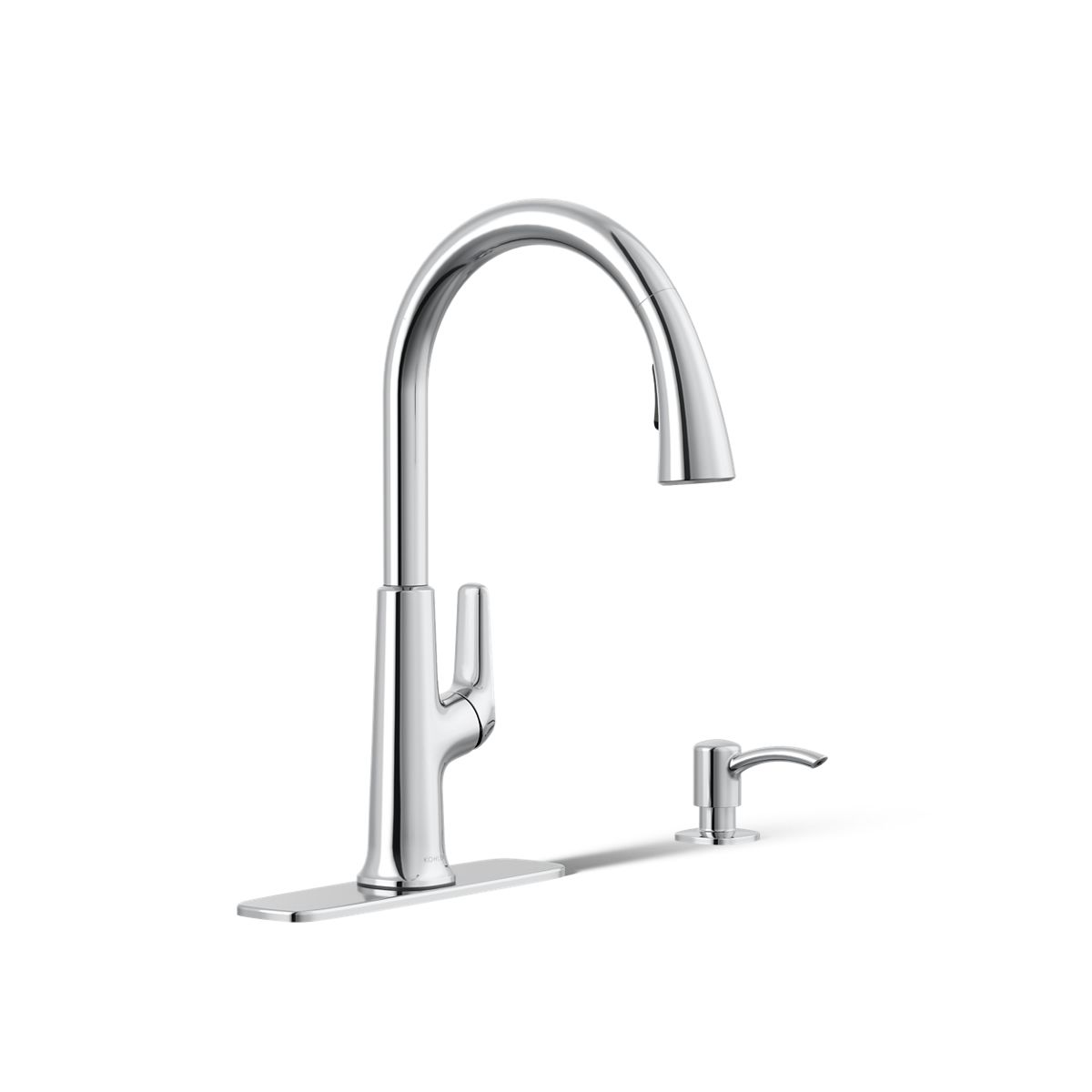 KOHLER R26573-SD-CP Volt Polished Chrome Single Handle Deck-mount Pull-down Kitchen Faucet with Sprayer ( Deck Plate Included ) (Soap Dispenser Included)