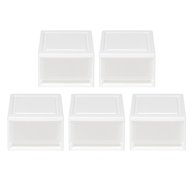 Iris 5 Pack Drawers White Stackable, Stackable Plastic Storage Drawers White