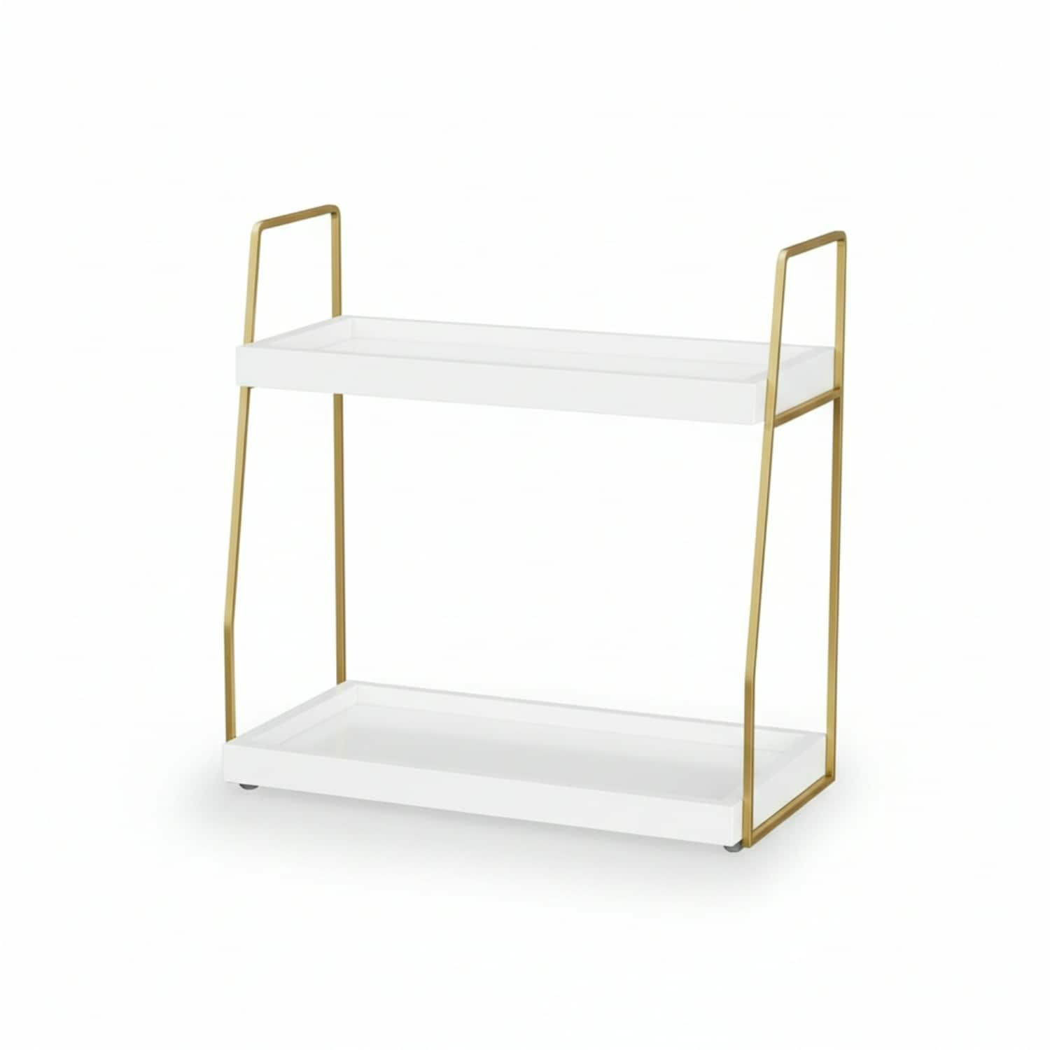 Paradigms Interiors White And Gold 2-Tier Wooden Bathroom Countertop Organizer Shelf For Vanity Sink Makeup And Skincare Storage #514068524304