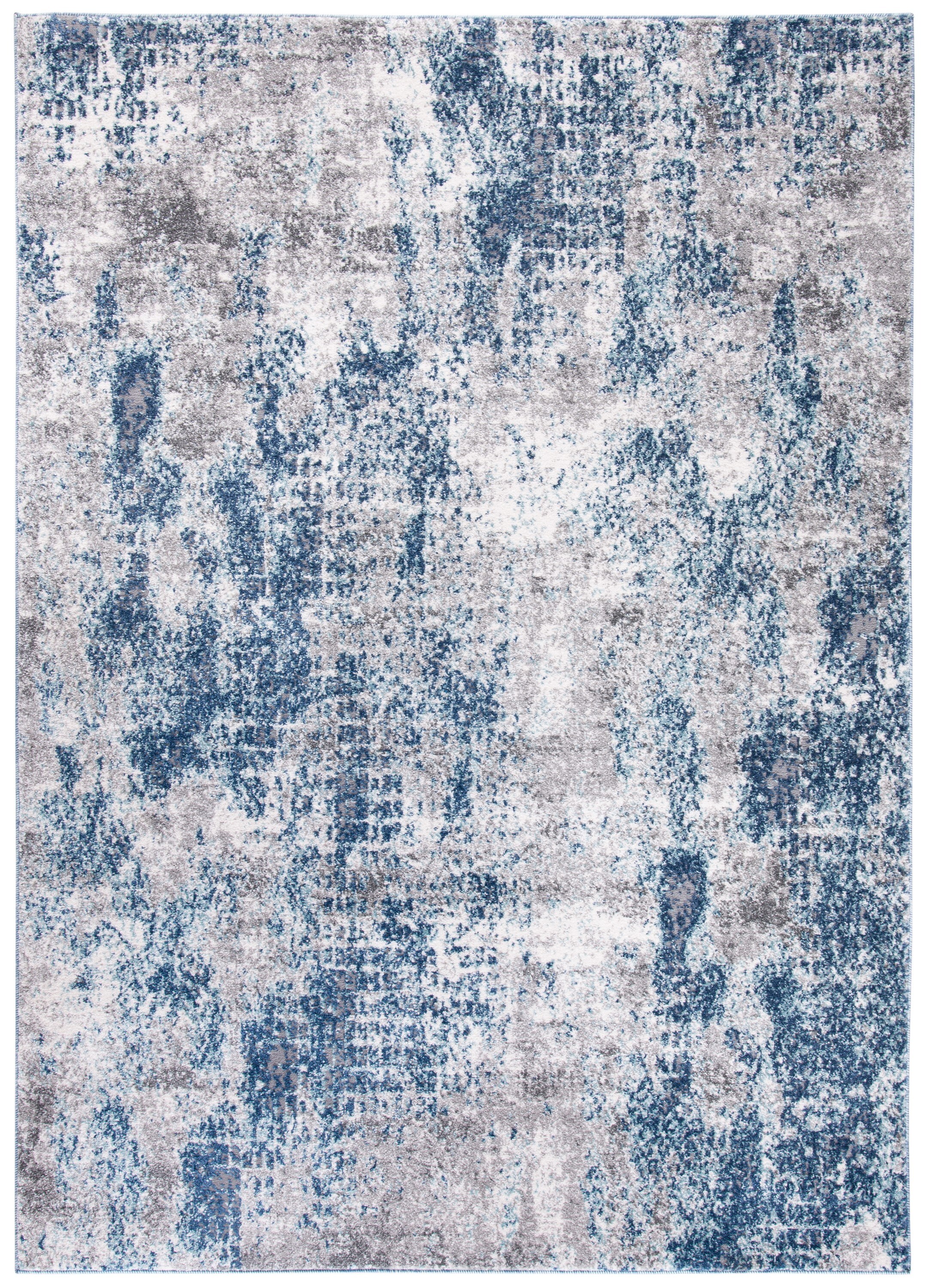 Navy and Grey Abstract Synthetic 4' x 6' Area Rug