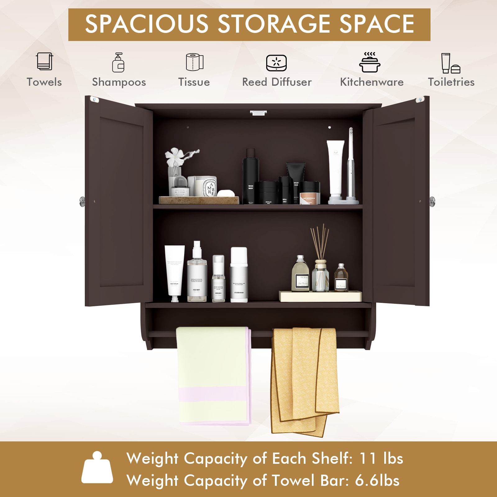 WELLFOR UTG10435BN Bathroom-Wall-Cabinets - View #3