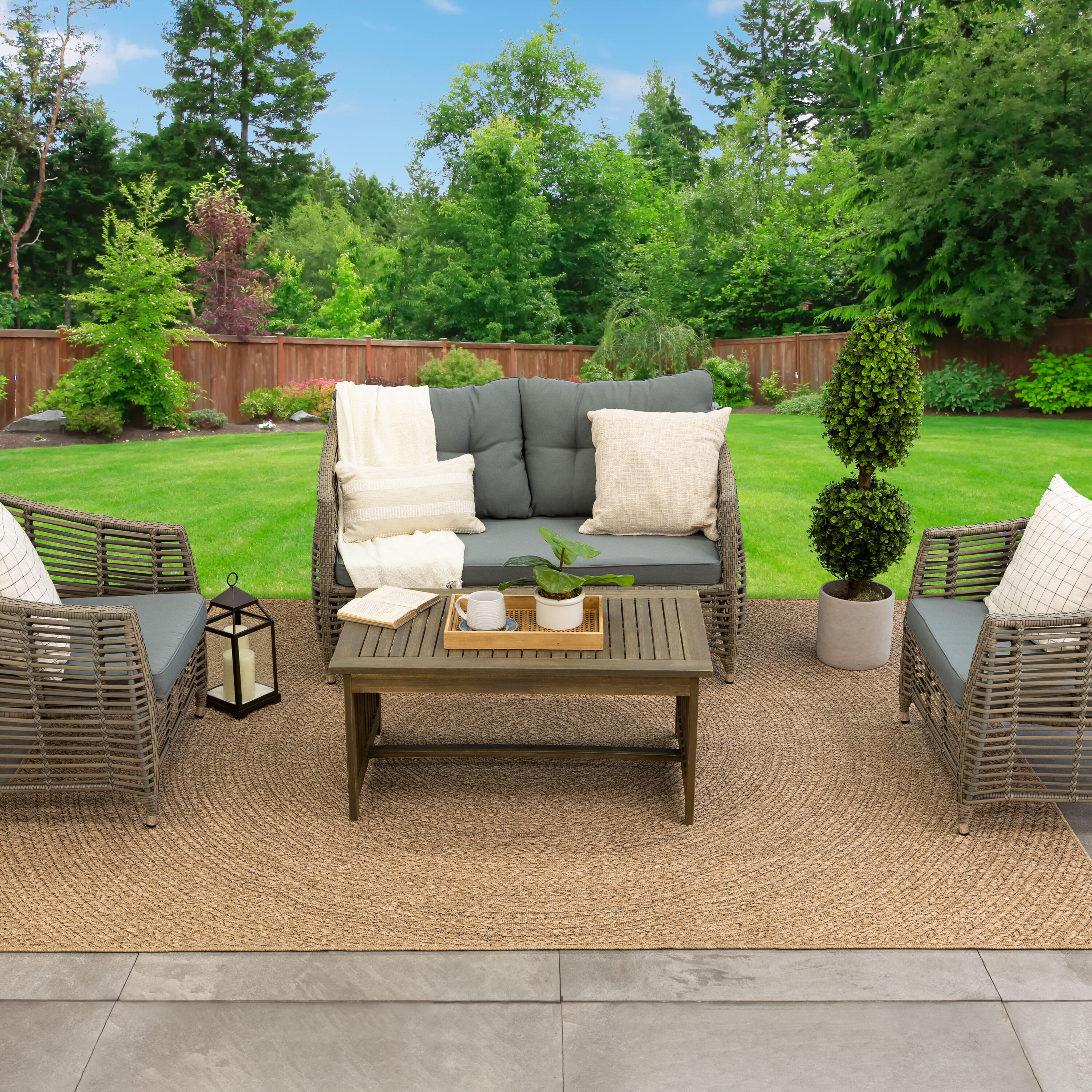 allen + roth with STAINMASTER R1347 101 094120 Natural All Over 8 x 10 (ft) Loomed Polypropylene Natural Rectangular Outdoor Solid Area rug