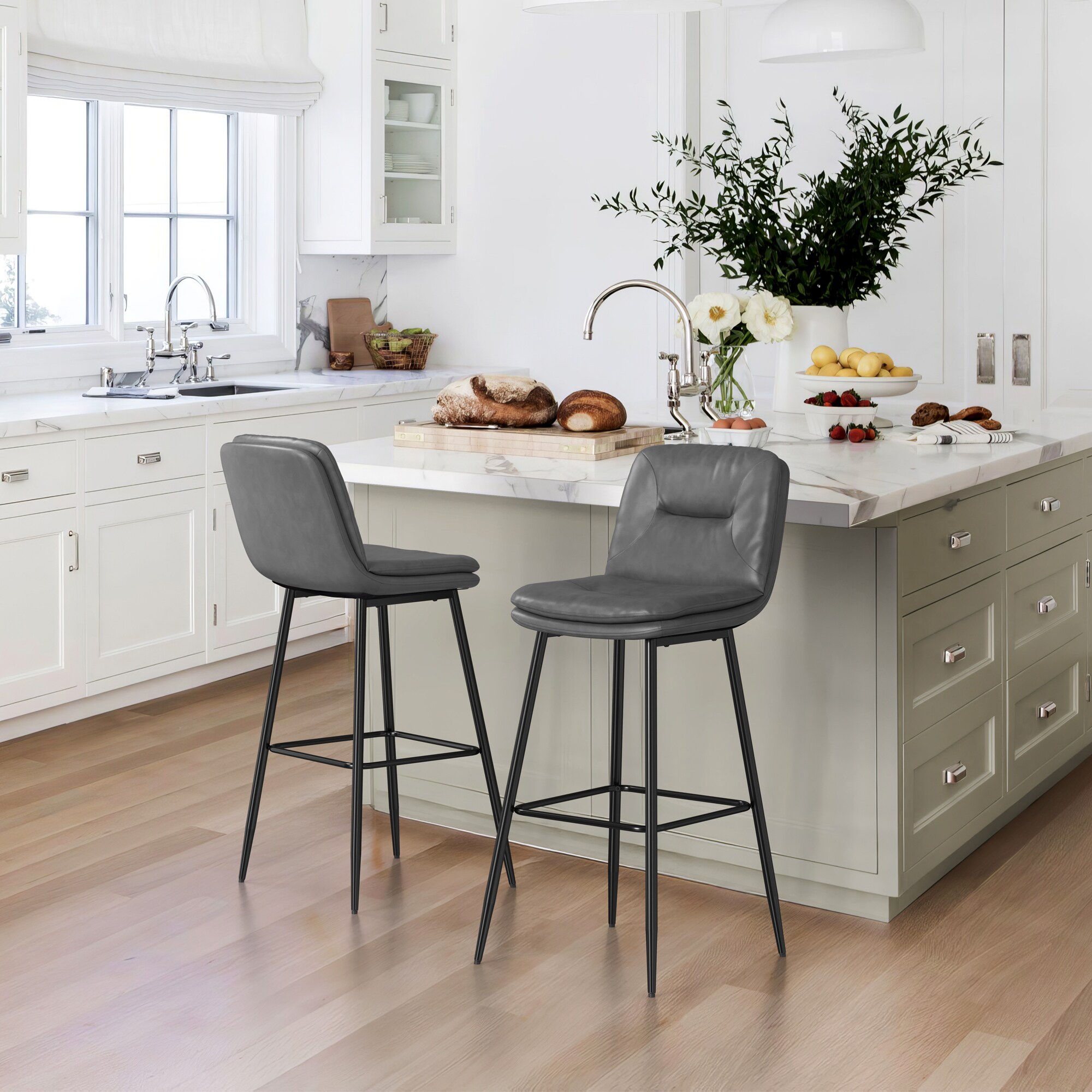 LUE BONA 2LB23CH0038-200LS Set of 2 Gray 30-in H Bar height (28-in to 33-in) Bucket Seat Upholstered Metal Back Bar Stool with Arms and Back