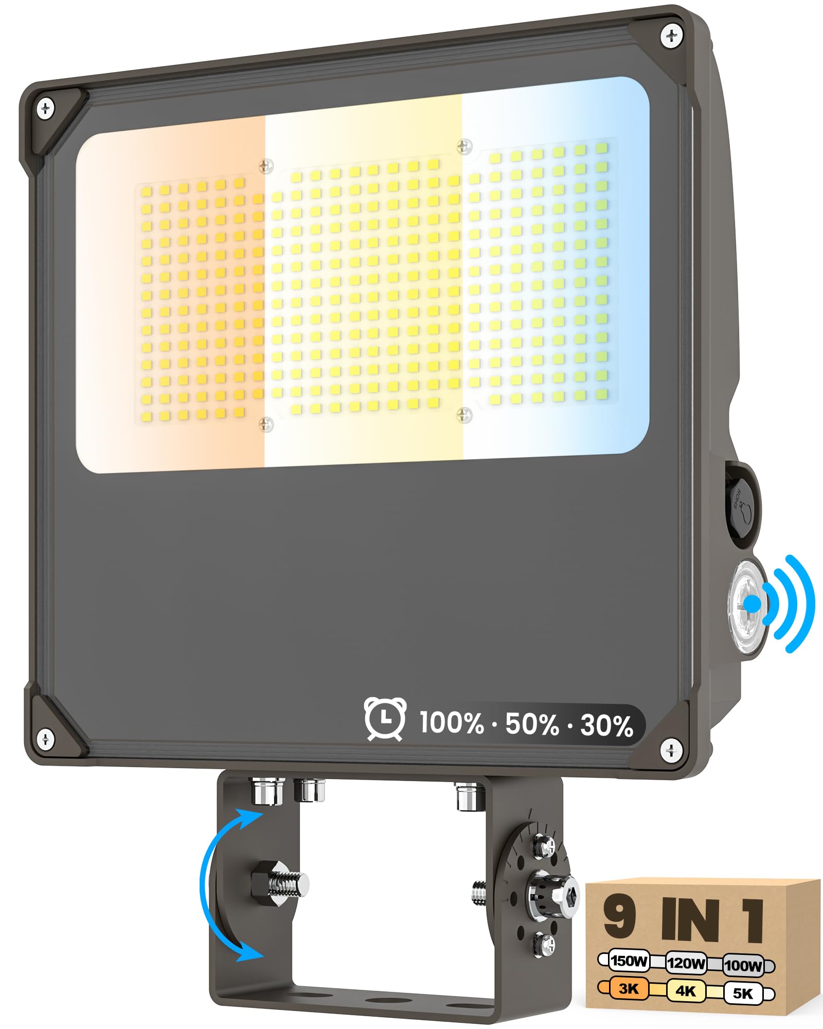 JVFCXXV LED Flood Light with Timer Dimming 150W 120W 100W Switchable ...