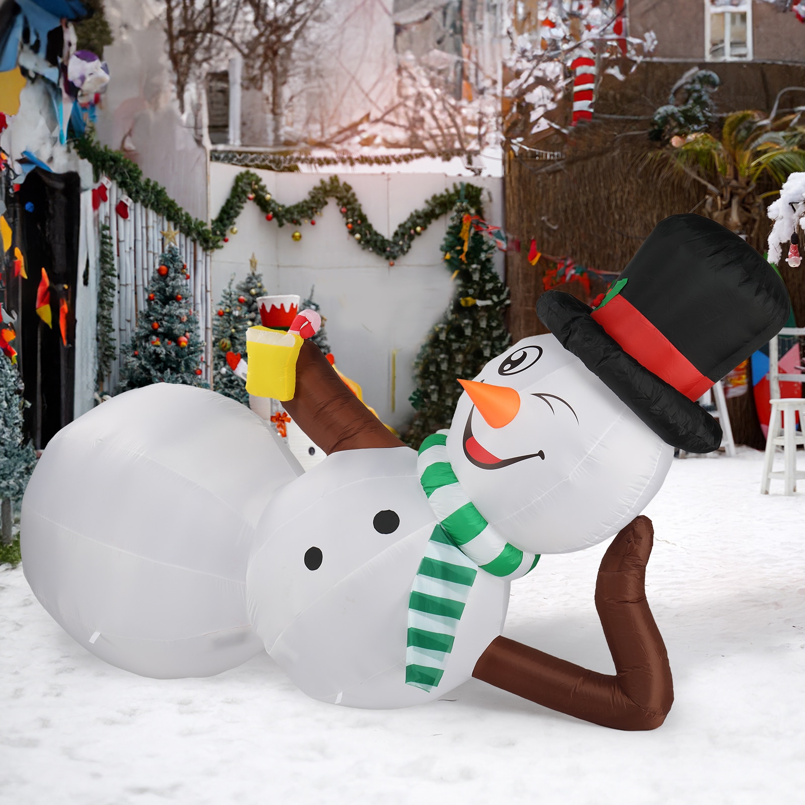 Bestcore 9.8-ft Long Christmas Inflatable Lying Snowman with 5 Built-in