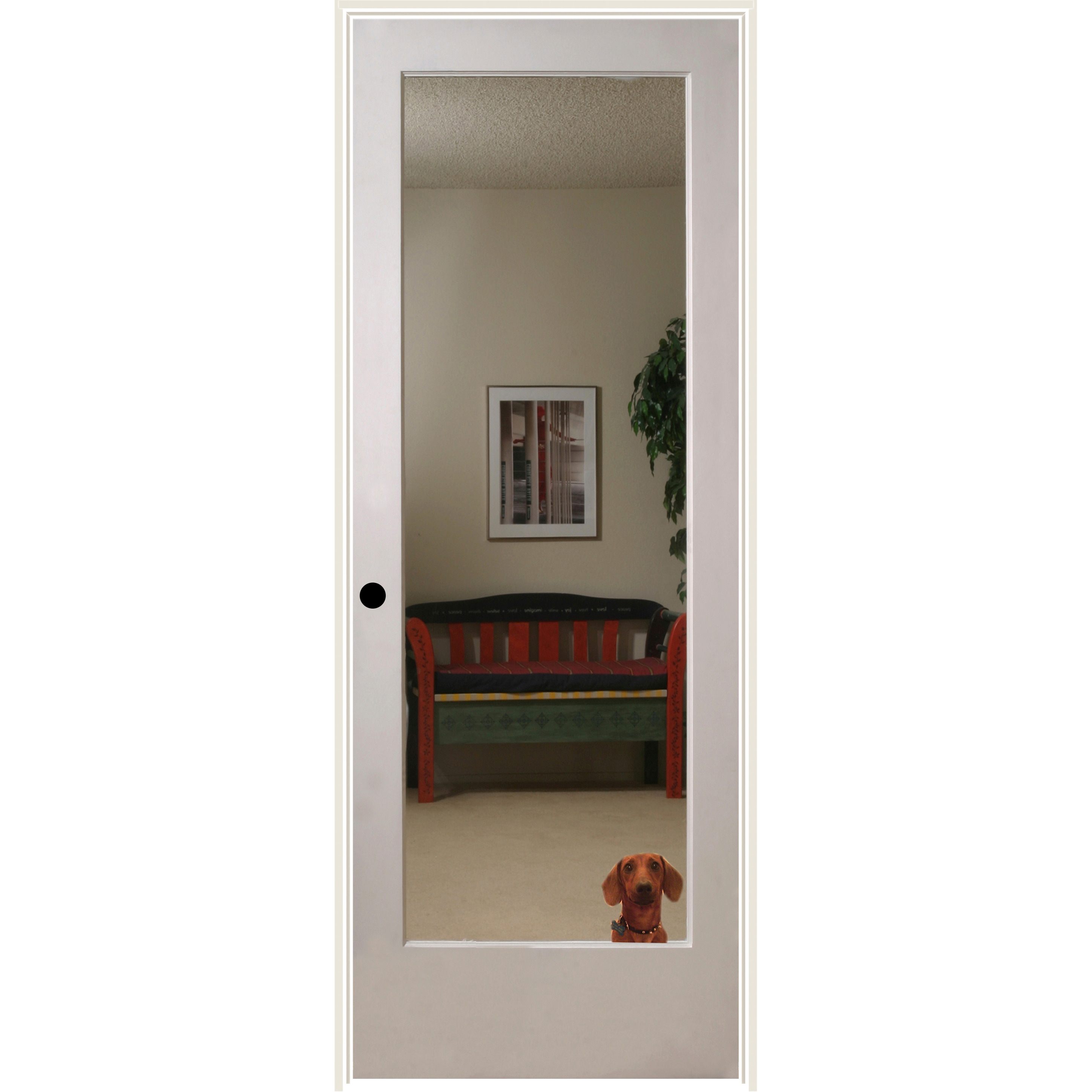 RELIABILT 36-in x 80-in Solid Core 1-panel Mirrored Glass Right Hand Smooth Primed Pine Wood Flat Jamb Single Prehung Interior Door in White -  LOD909816