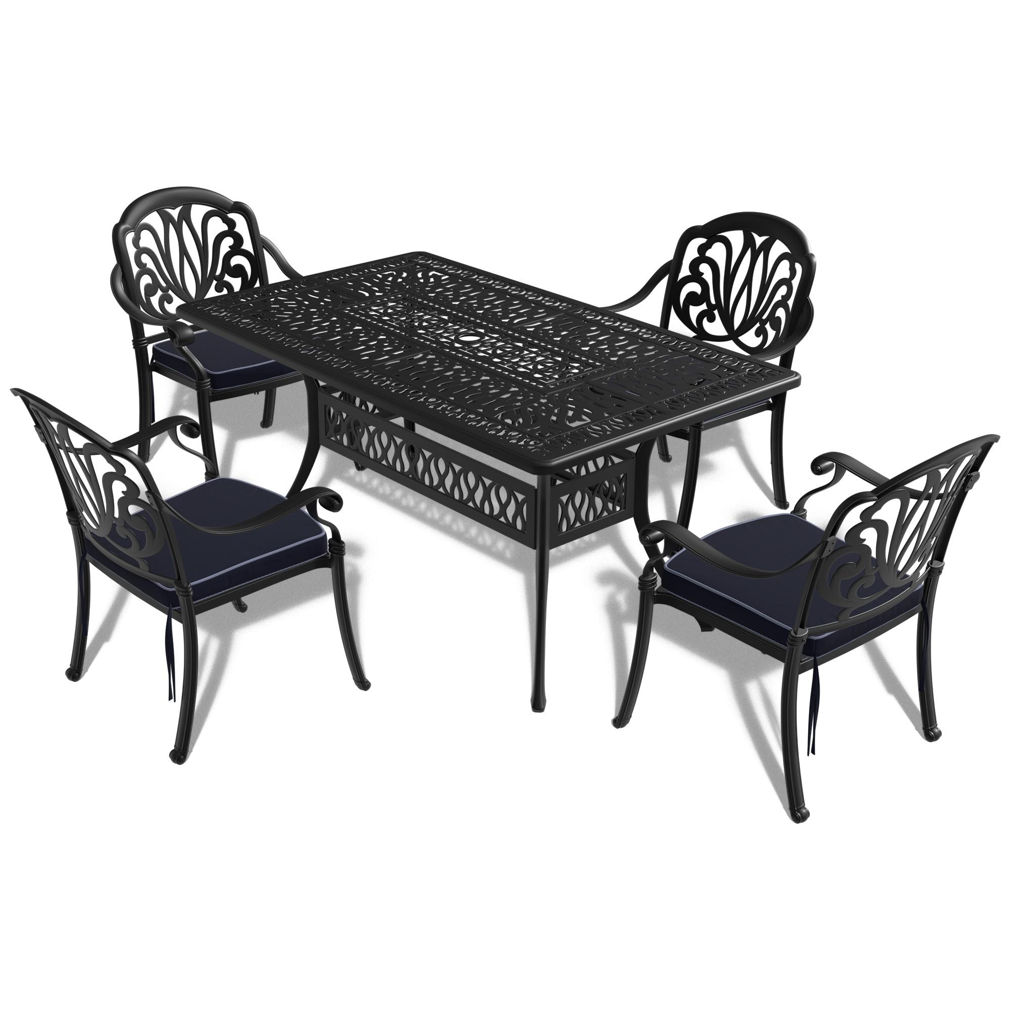 Bayfeve BF-171011-PDS 5 -Piece Black Patio Dining Set Aluminum Rectangle Table with 4 Multiple colors/finishes Cushions Stationary Chairs